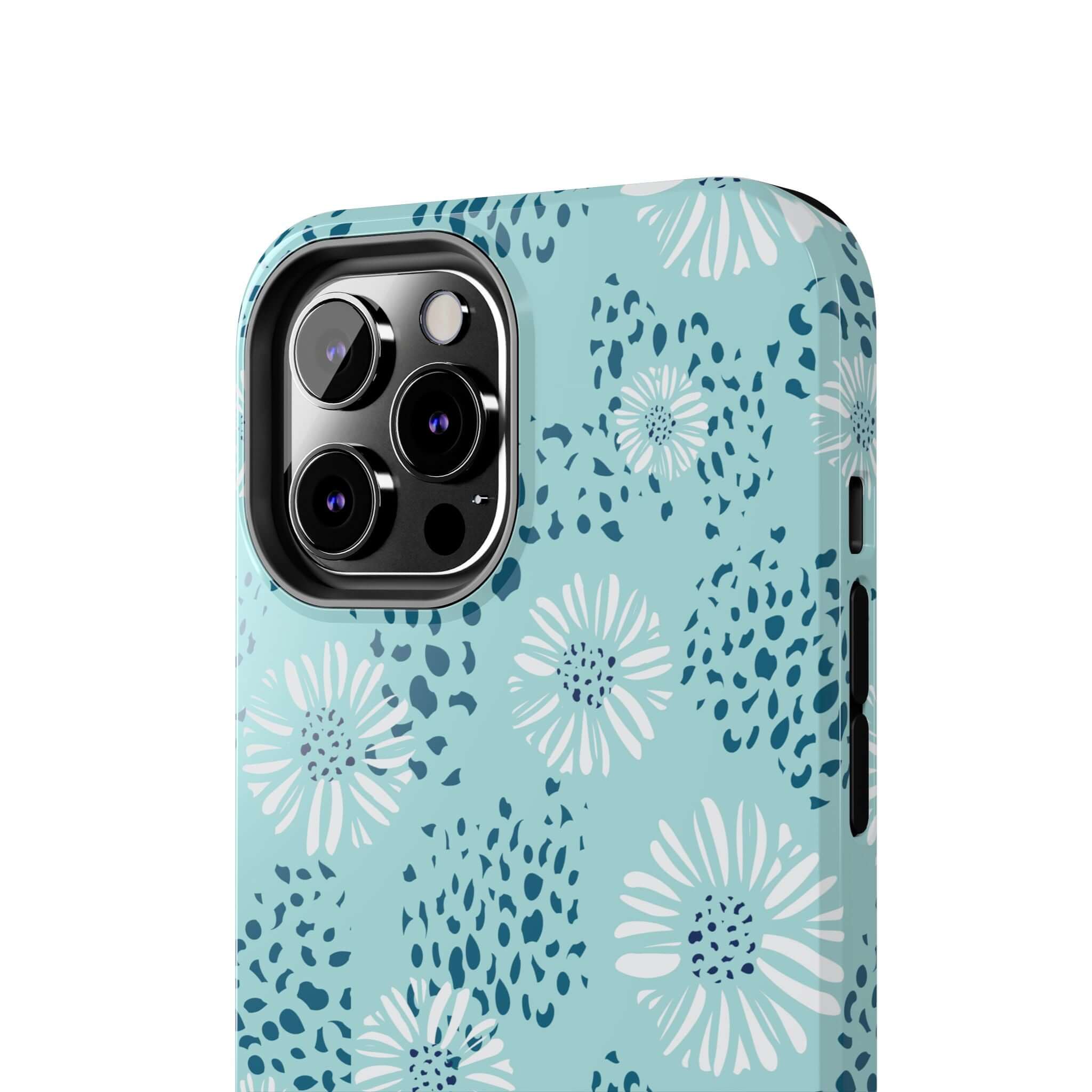 Teal floral beach case for iPhone 14 Pro Max with a coastal aesthetics design, ideal cute phone case for beach lovers, available for Samsung S23.