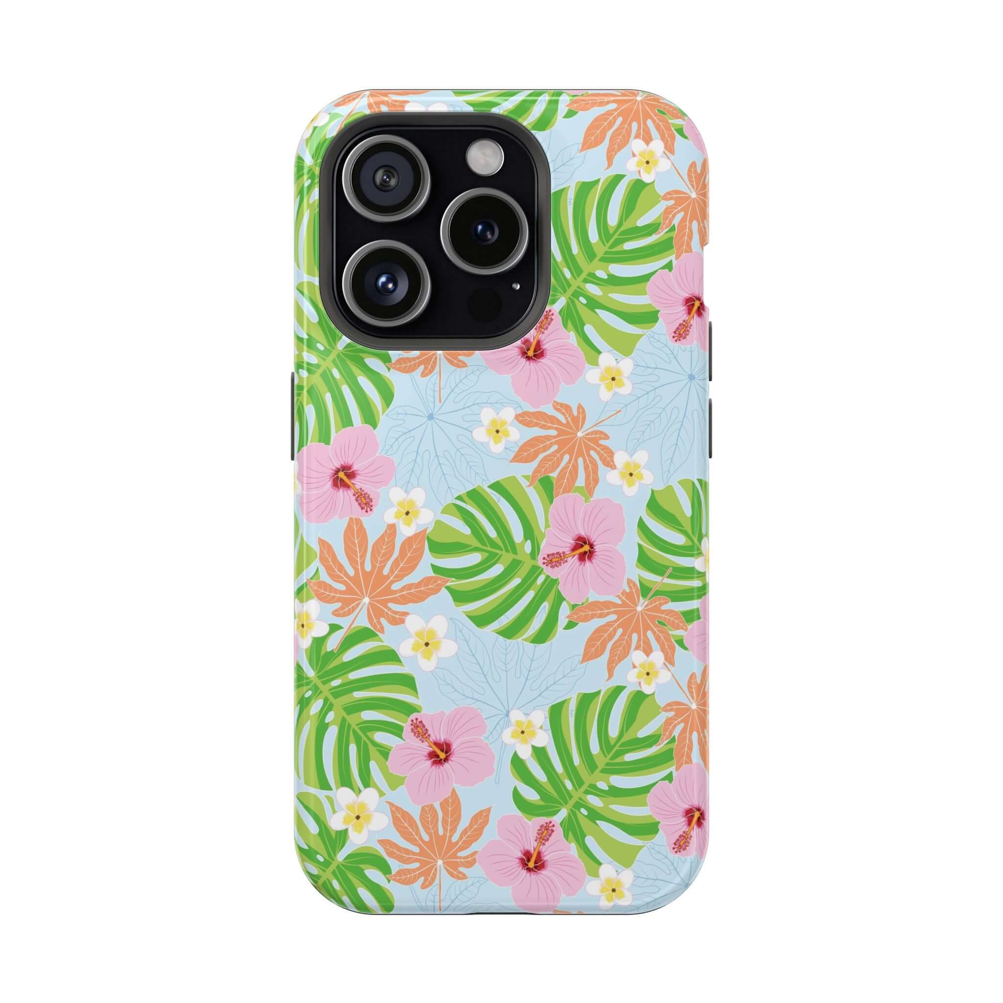 Island Hibiscus MagSafe phone case with colorful tropical floral design for iPhone 14 Pro, cute and protective cover.