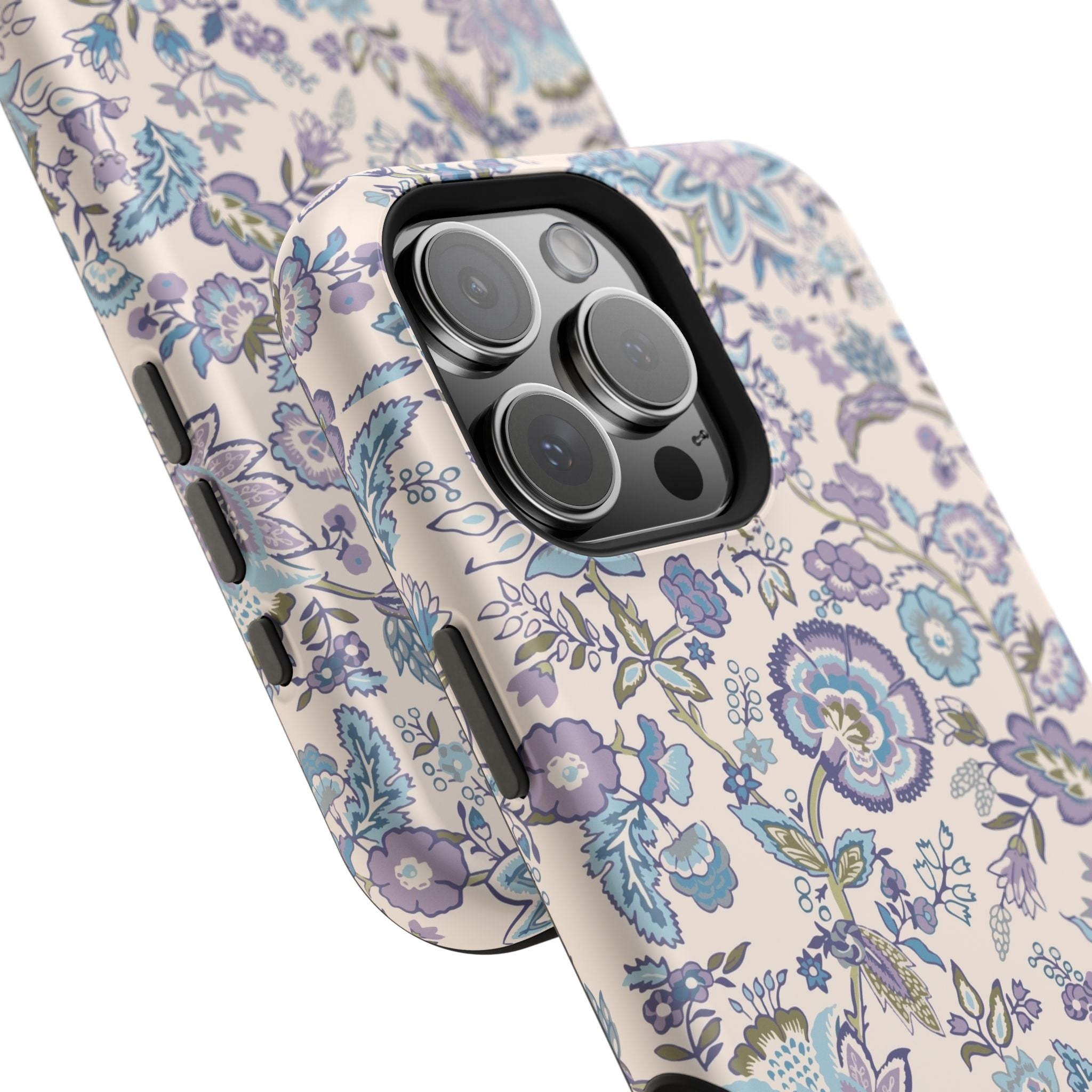 Blue CottageCore floral MagSafe iPhone case with whimsical design, perfect cute phone cover for nature lovers.