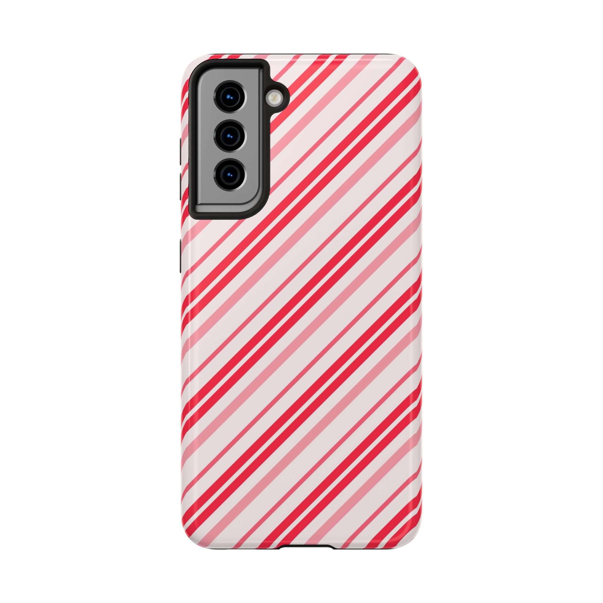 Cute iPhone Case with red and white candy cane stripes, perfect holiday phone case design, customizable for festive style.