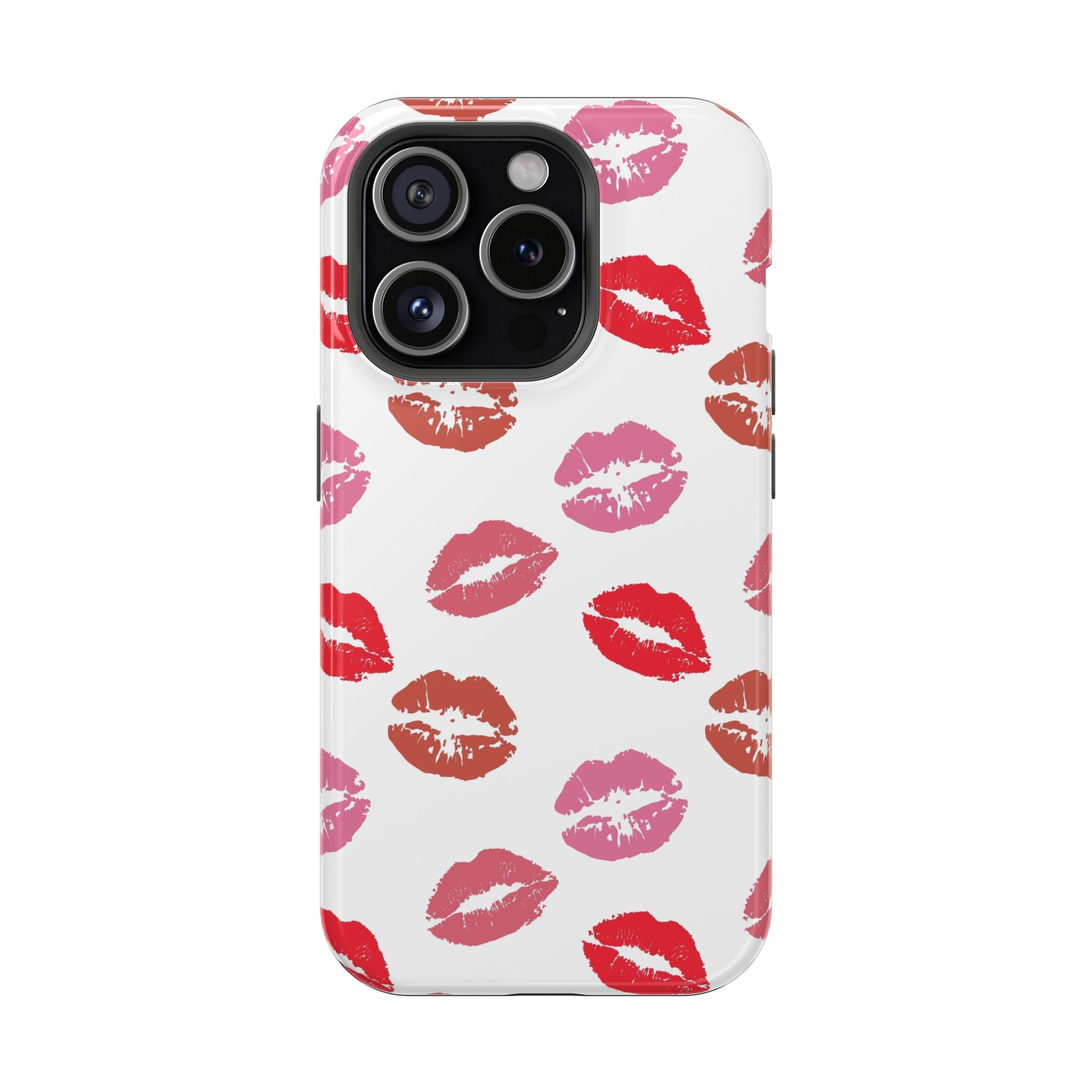 Kisses iPhone case with colorful lip print design, perfect for showing off your flirty style and protecting your phone. Cute phone cover.