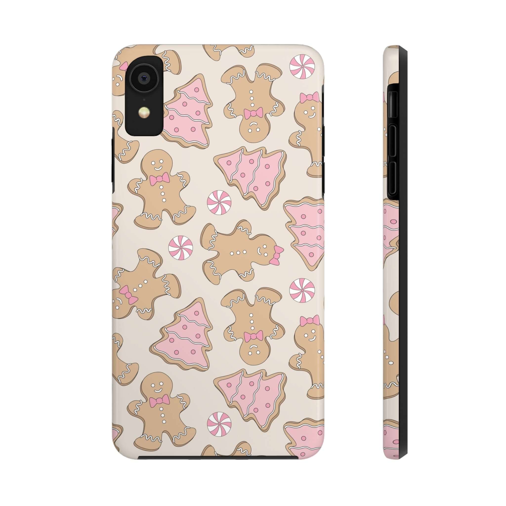 Cute Gingerbread Girlie Christmas phone case with colorful holiday cookie design, perfect festive gift for iPhone users.