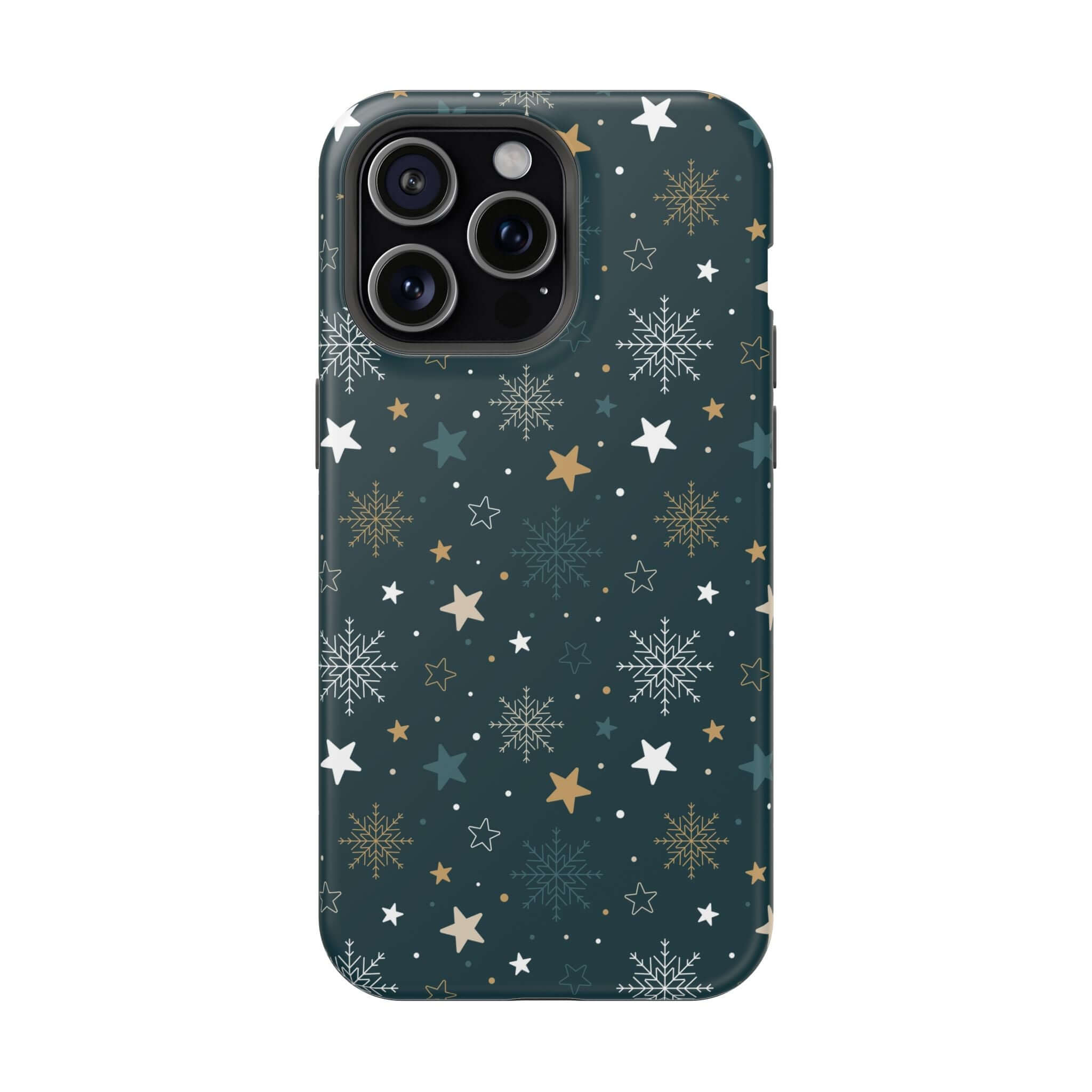 Festive MagSafe Christmas phone case with star and snowflake pattern, perfect holiday accessory for a merry and bright phone.