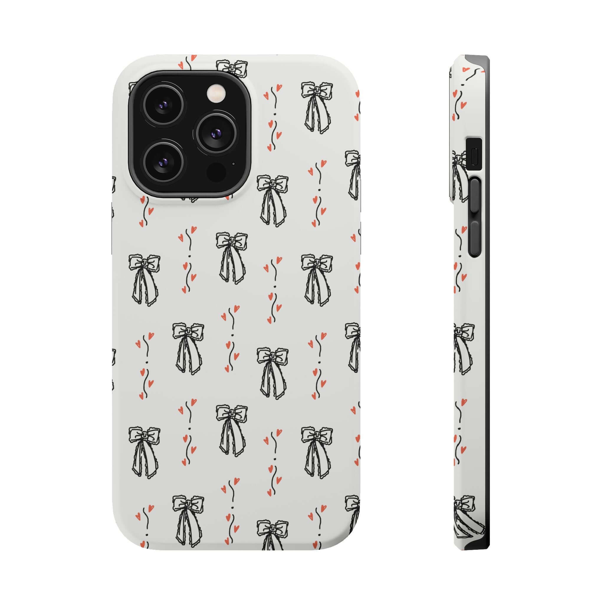 Vintage coquette iPhone 16 case with cute black bow design, adding charm and style.