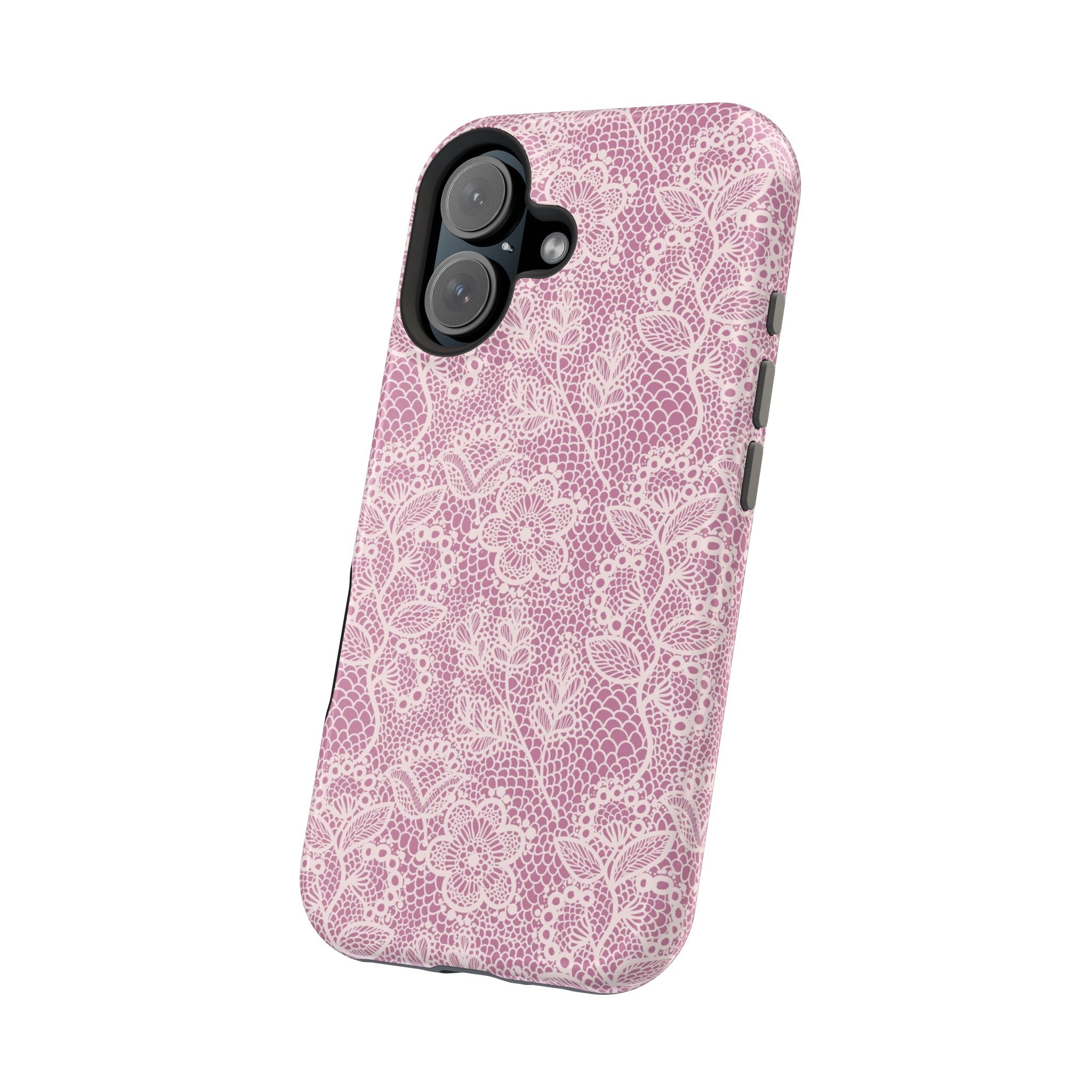 Pink Lace MagSafe iPhone Case with Floral Design, Cute Phone Cover with Country Charm