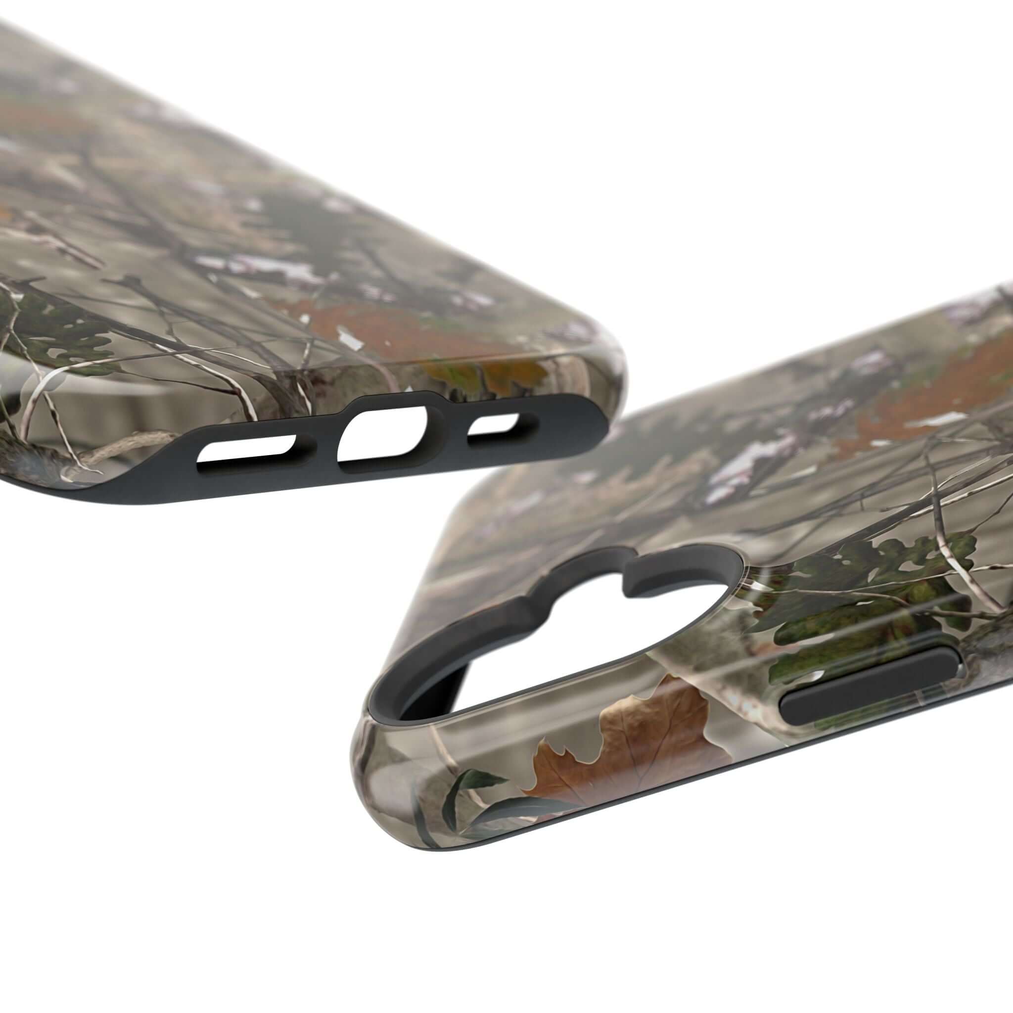 Forest camo iPhone case with MagSafe, modern and stylish animal print design for phone protection and fashion lovers.