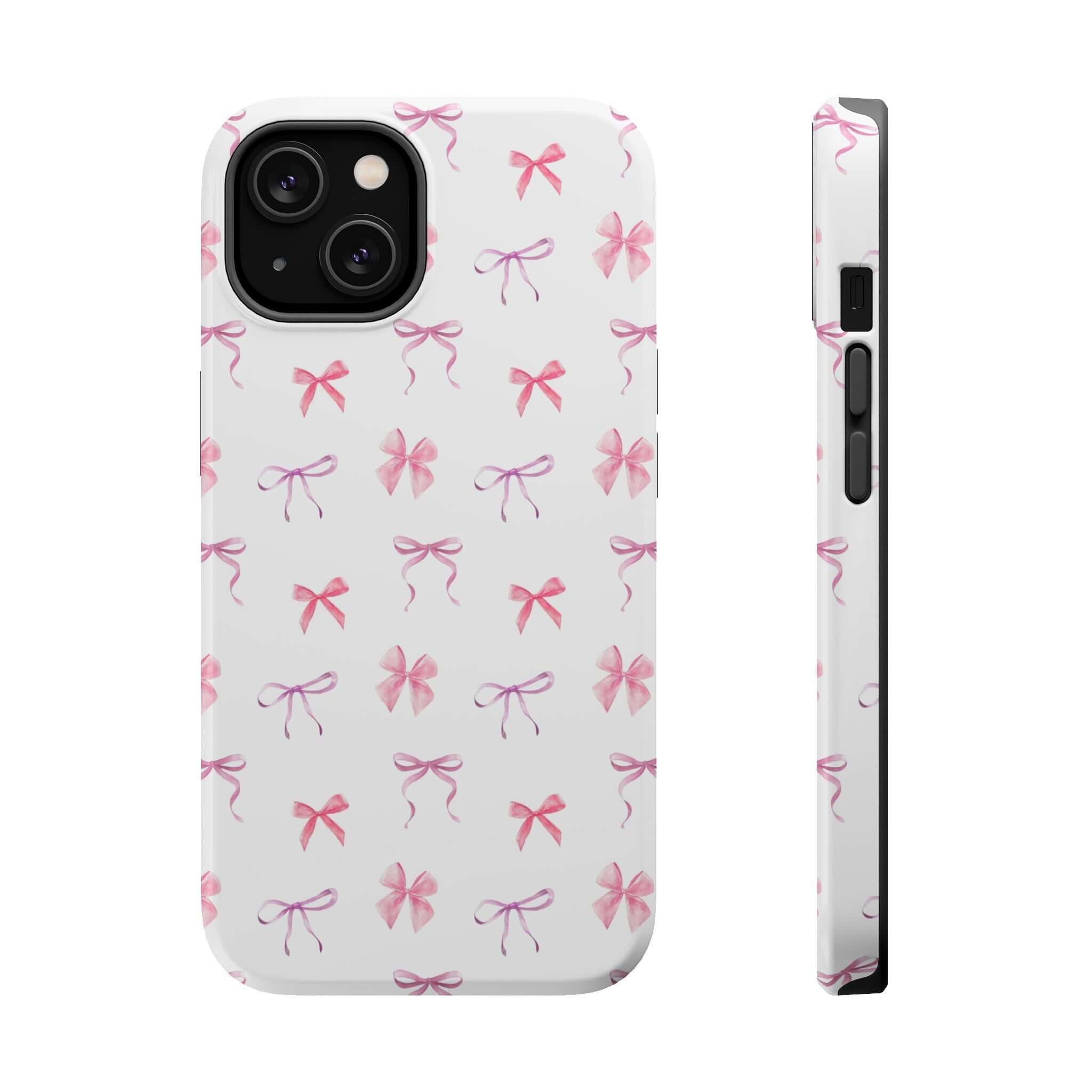 Cute pink iPhone case with watercolor bows design, perfect for girly needs by Doing Girlie Things, featuring free shipping.