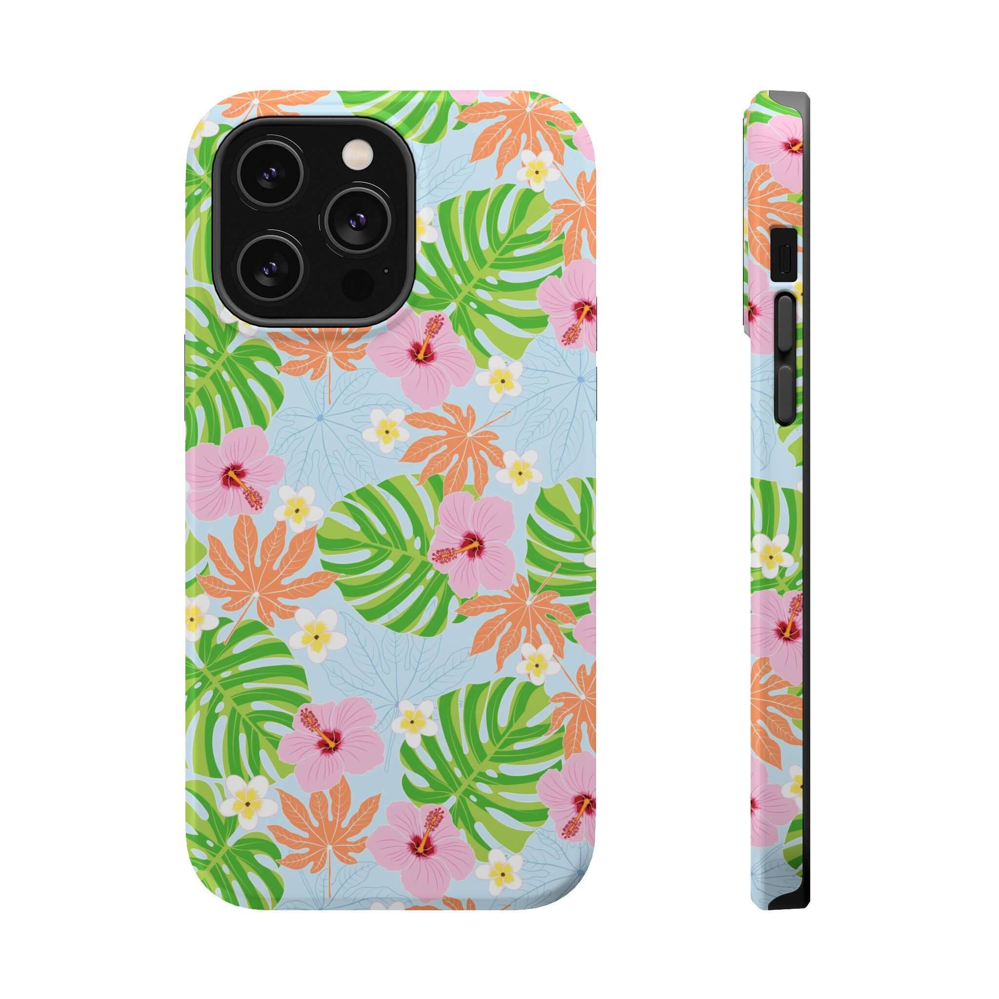 Colorful Island Hibiscus MagSafe iPhone 14 Pro Case with Tropical Floral Design - Cute Phone Cover for a Sunny Getaway