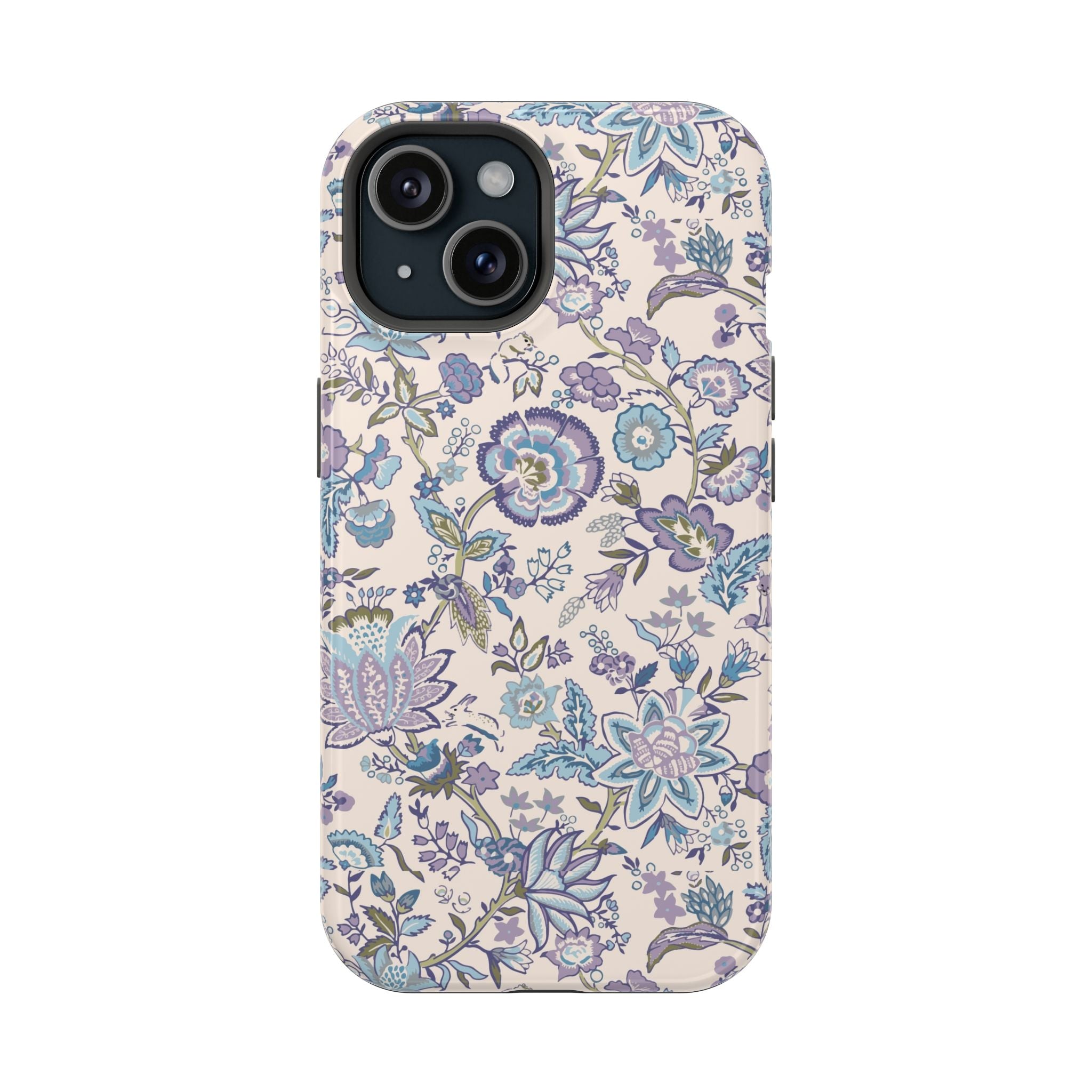 Blue CottageCore MagSafe iPhone Case with floral design. Cute phone cover for nature lovers. Perfect floral iPhone case.