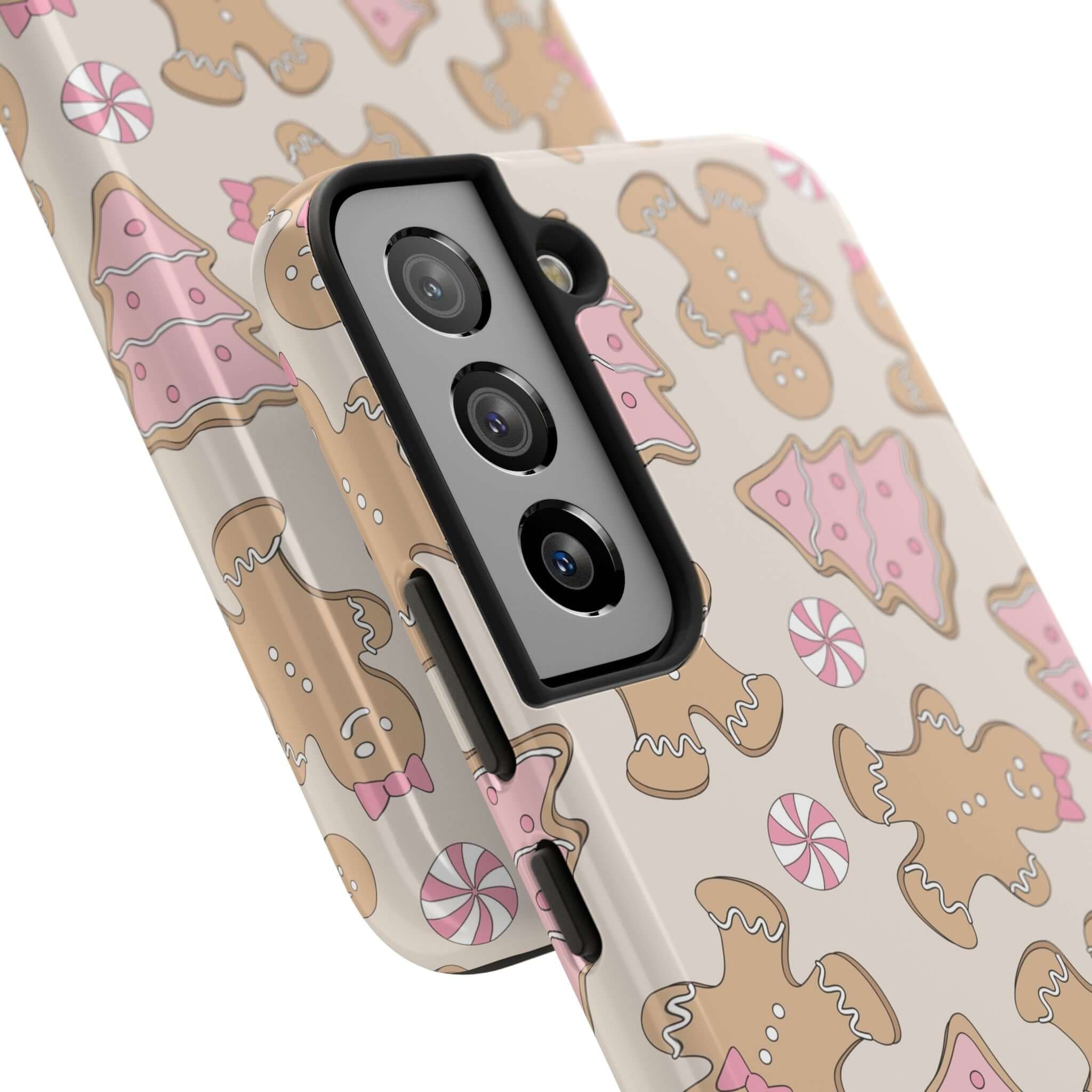 Cute gingerbread pattern phone case, perfect festive accessory for iPhone, adds colorful holiday spirit and protection.