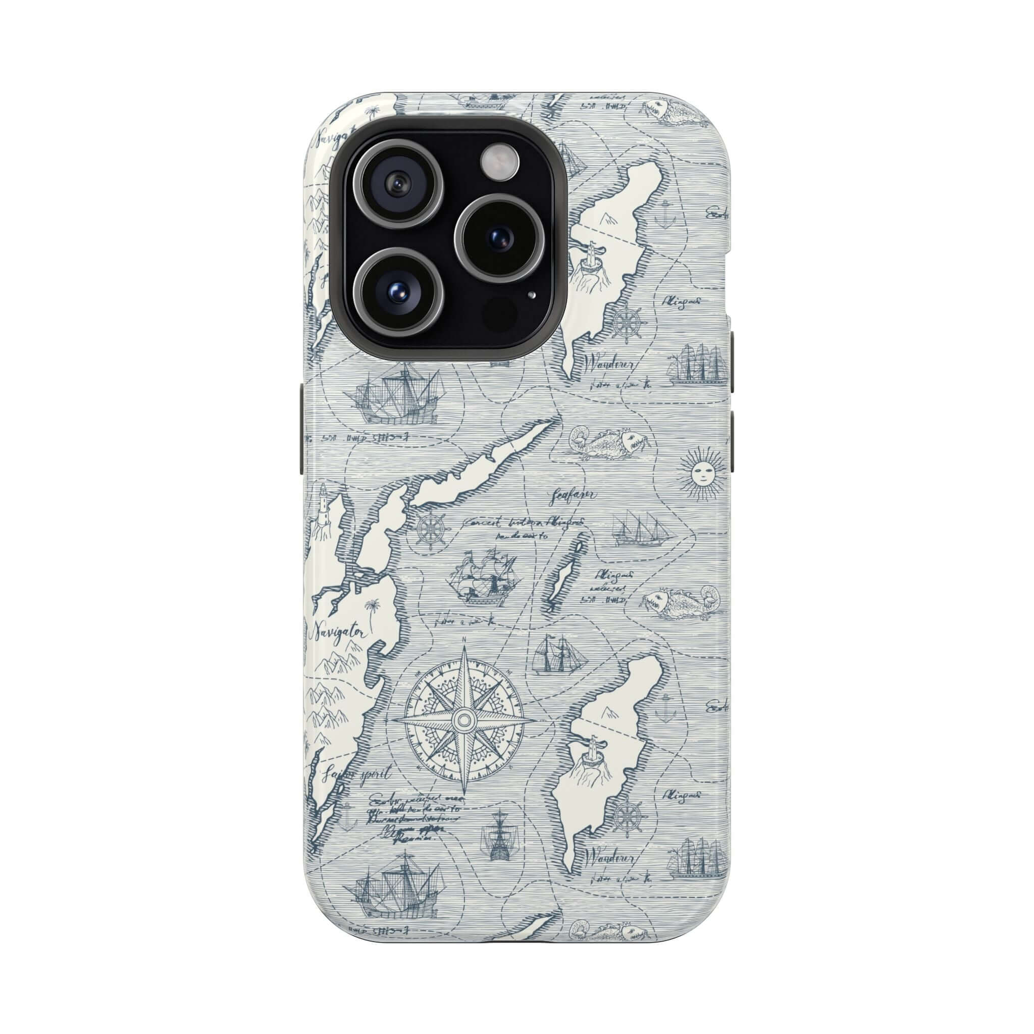 Pirates Passageway Nautical Map Case for iPhone 14 Pro Max, offering MagSafe technology for safe and stylish nautical adventures.