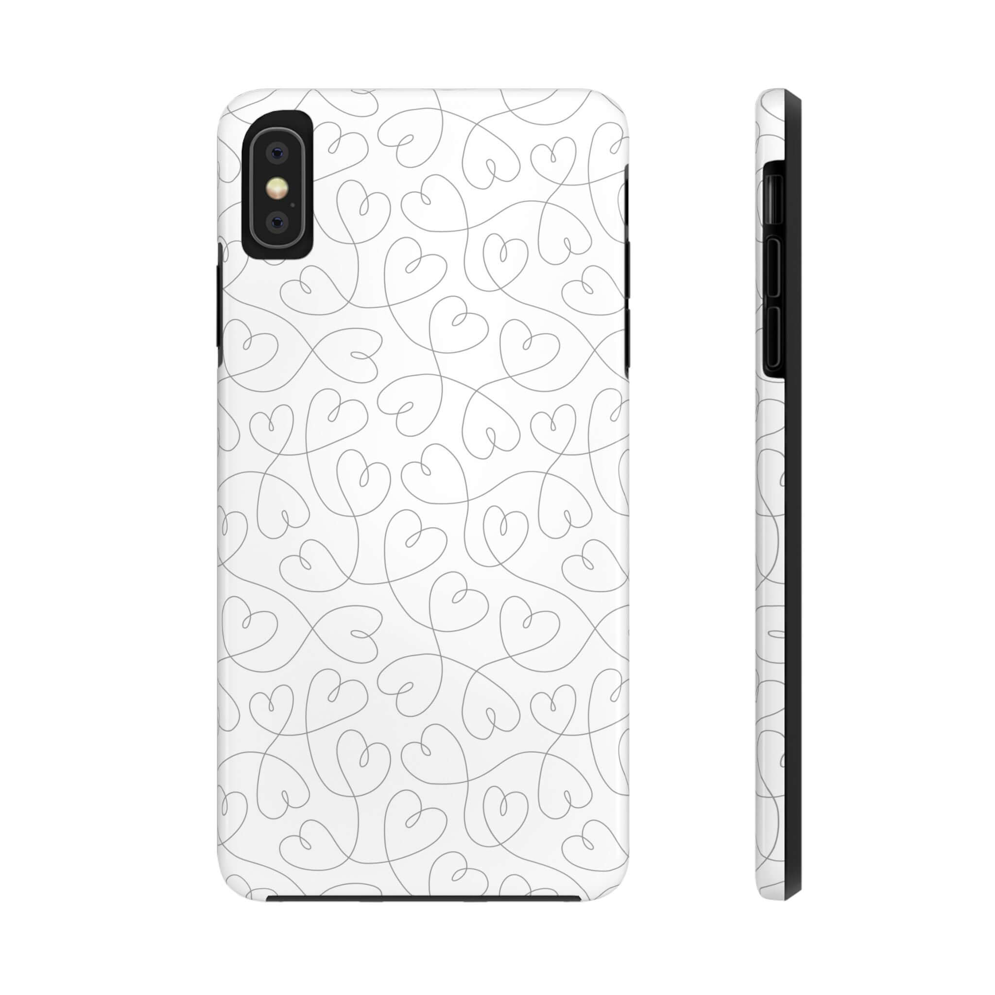 Silver Hearts Romance phone case for iPhone 14 Pro Max with abstract heart design, perfect bridal-themed cute phone case for weddings.