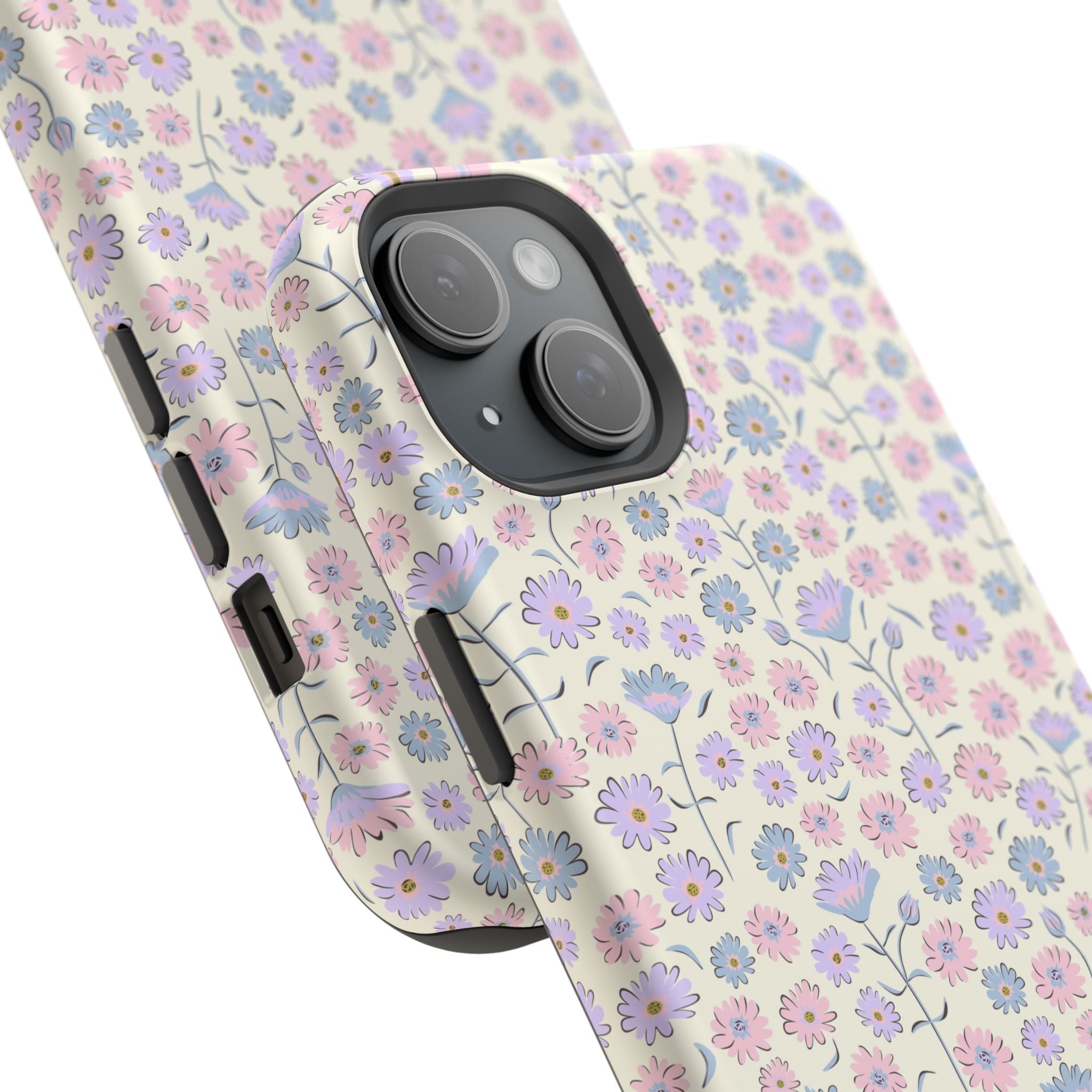 Pink flower MagSafe phone case for iPhone 16, featuring a charming cottagecore design with delicate floral pattern.