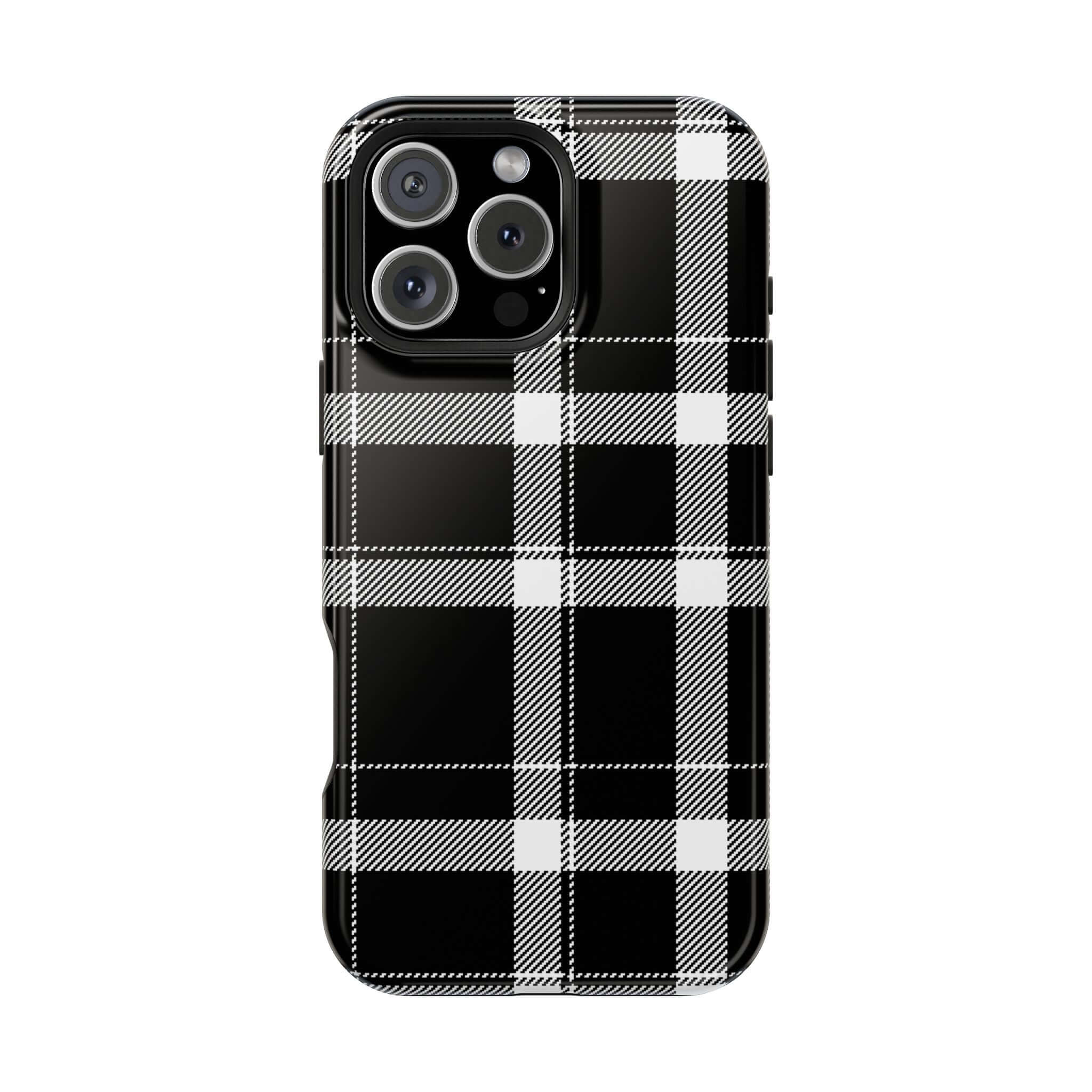 Stylish black plaid phone case for Apple iPhone, perfect cute phone cover for fashion-forward individuals.