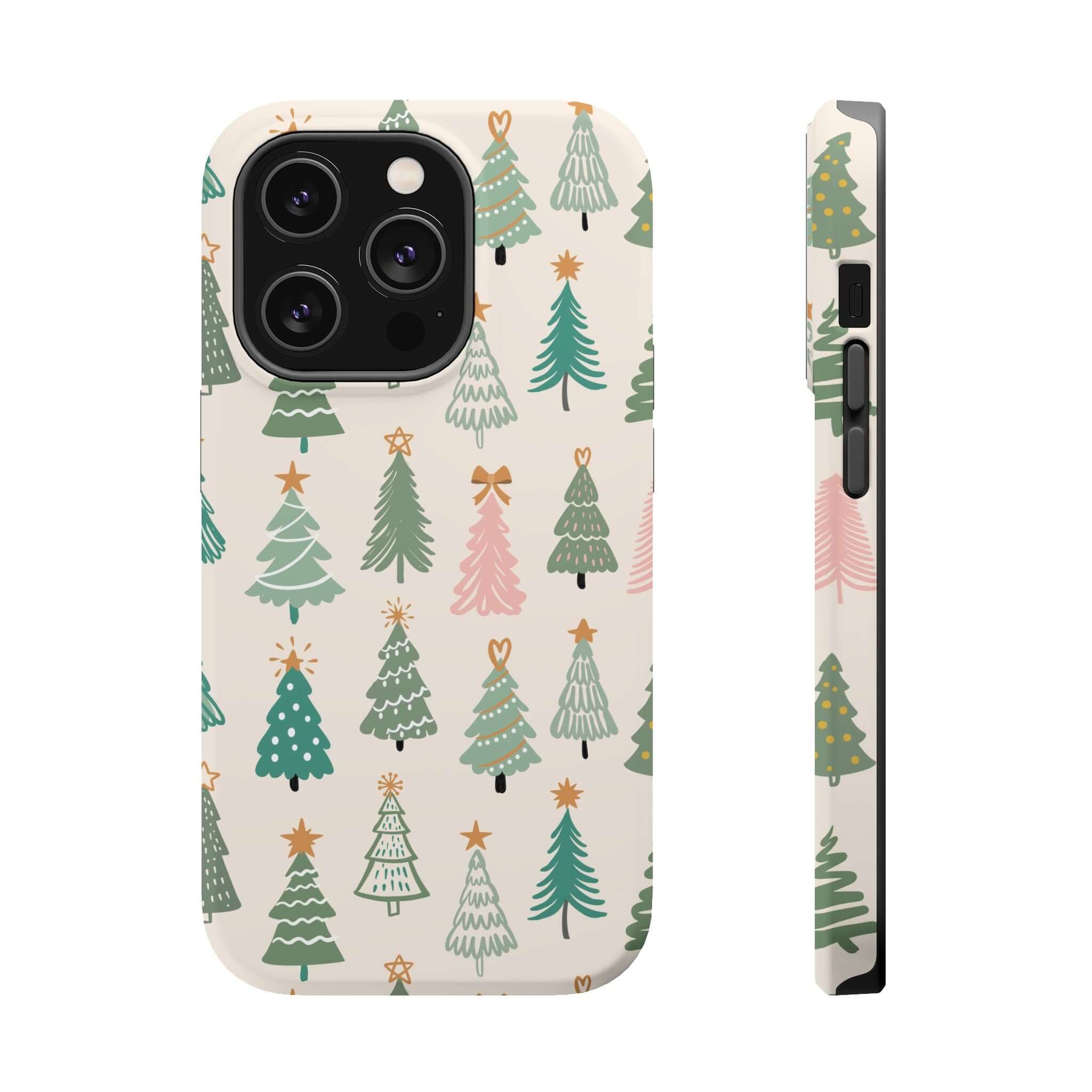 Festive Christmas tree MagSafe case featuring holiday design, perfect cute phone cover for seasonal spirit and protection.