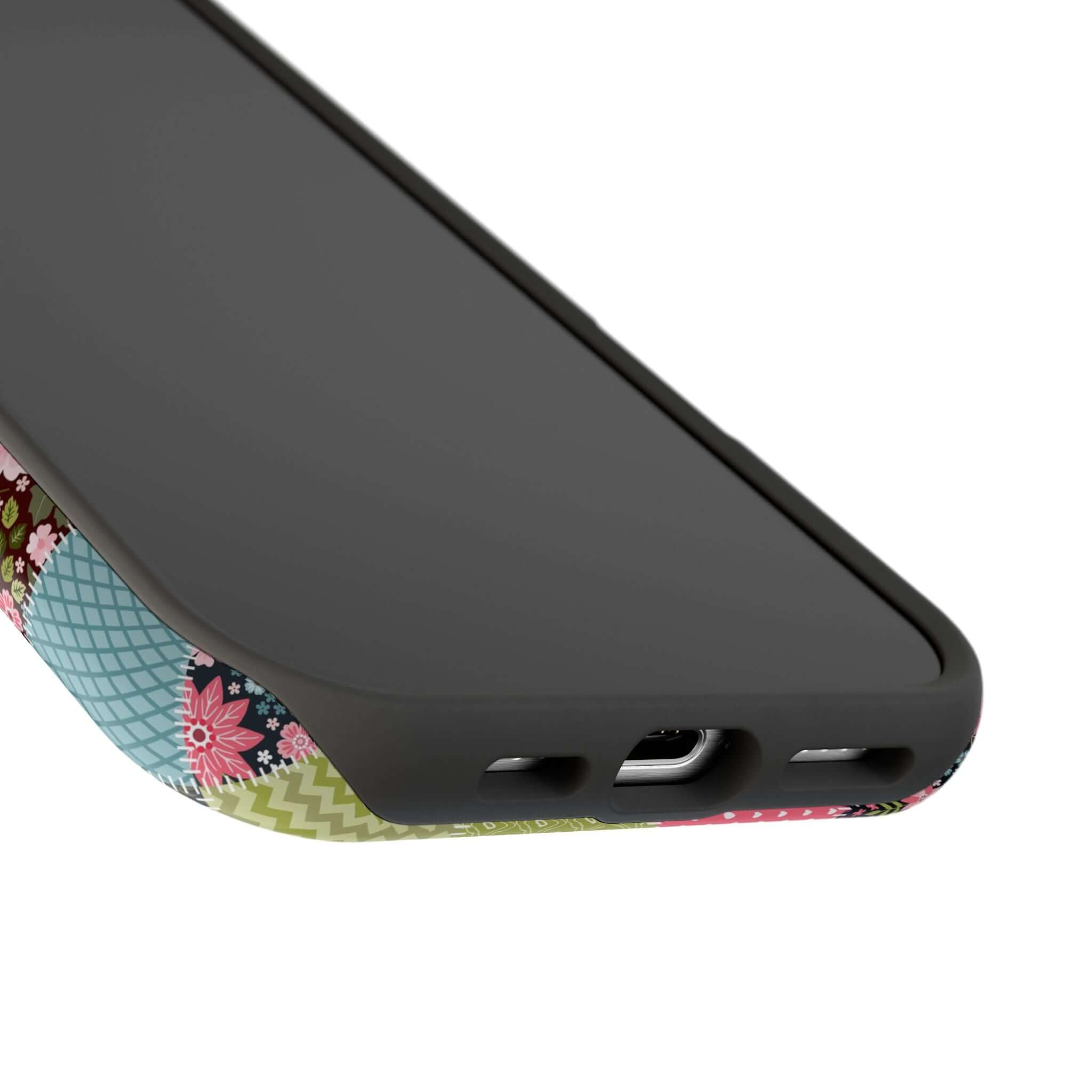 Flora Forage Wildflower Patchwork MagSafe iPhone Case showing colorful floral design on edge, perfect for a cute, groovy vibe.