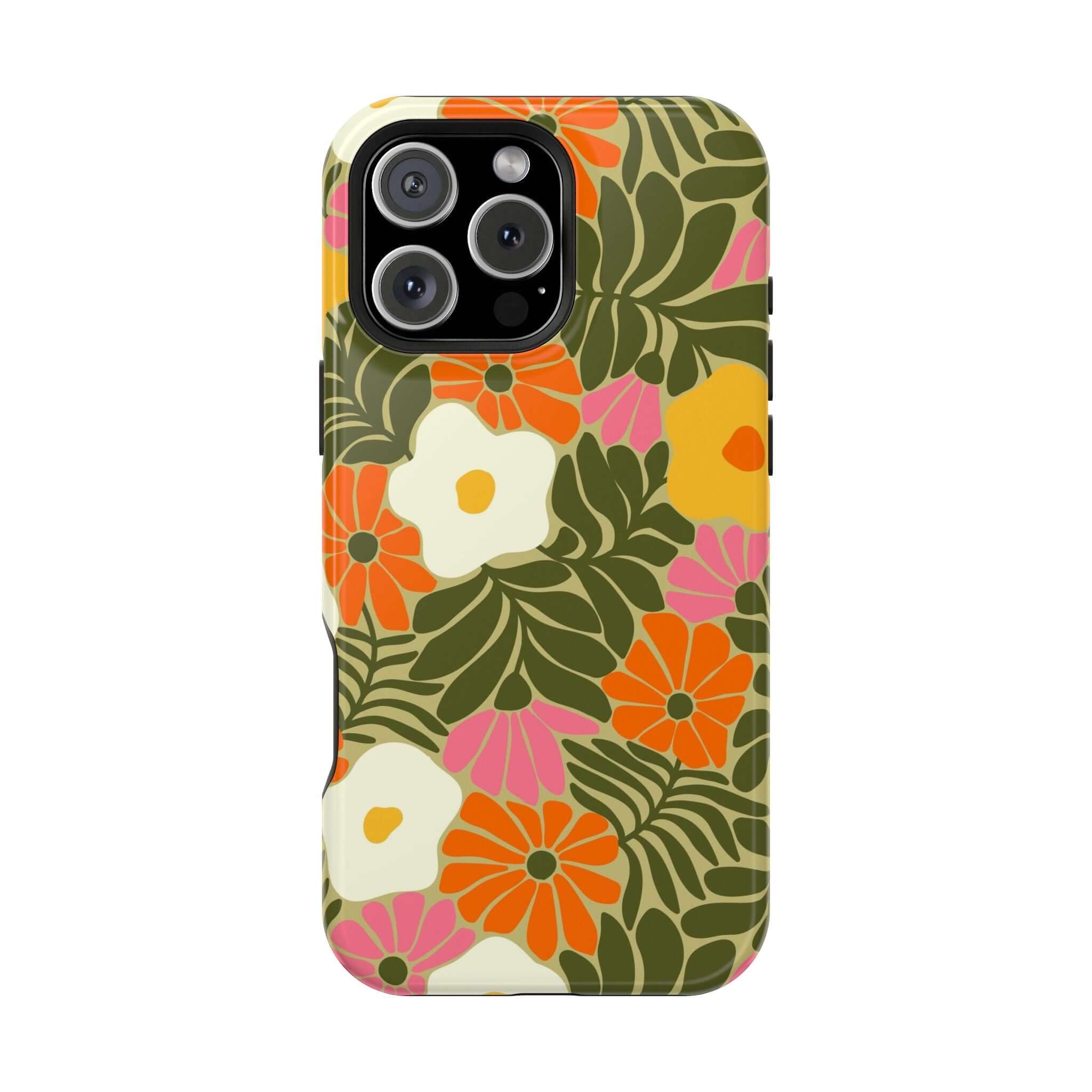 Cute phone cover featuring a retro floral design in vibrant colors, perfect for Apple iPhone cases with beach vibes.