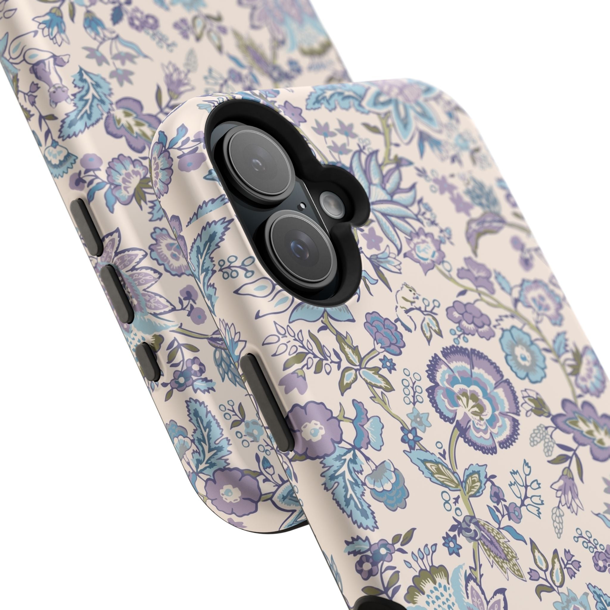 Blue CottageCore floral MagSafe iPhone case with whimsical design, offering cute phone cover protection.