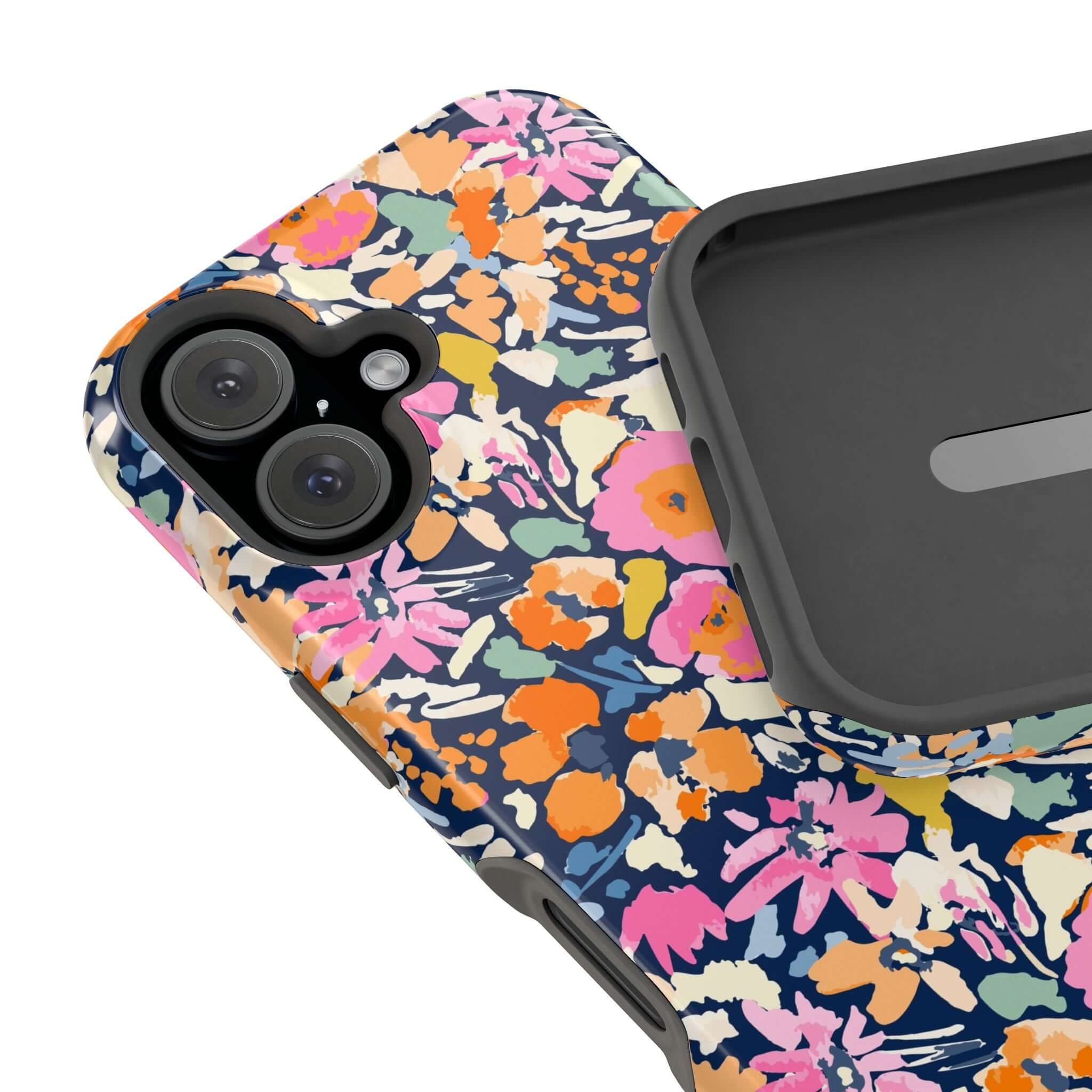 Colorful floral Botanic Burst MagSafe iPhone 16 case, cute protective phone case featuring vibrant flowers, tailored for daily style and protection.