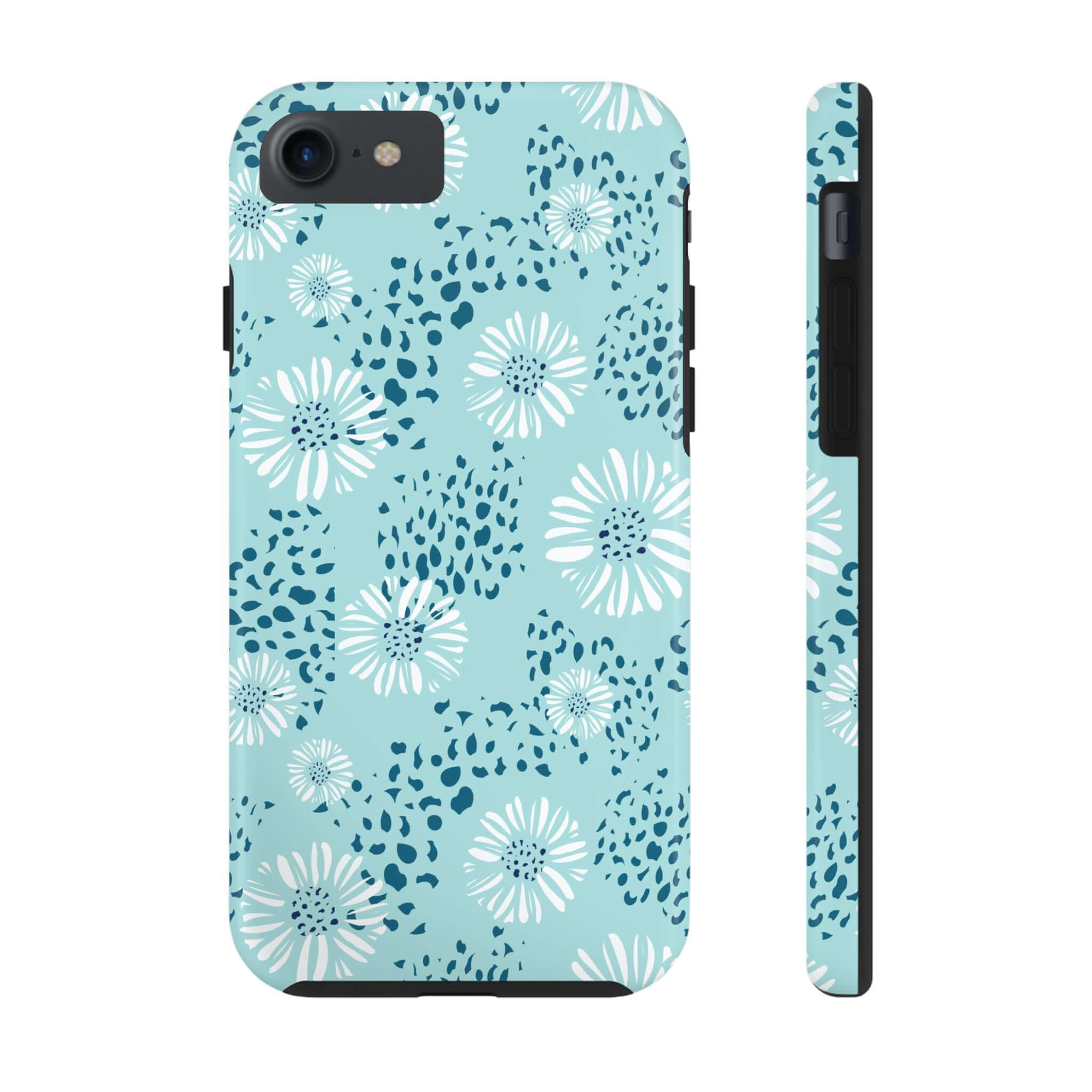 Teal floral phone case for iPhone with beach-inspired design, perfect for summer; colorful iPhone 14 Pro Max Case; cute Samsung S23 case.