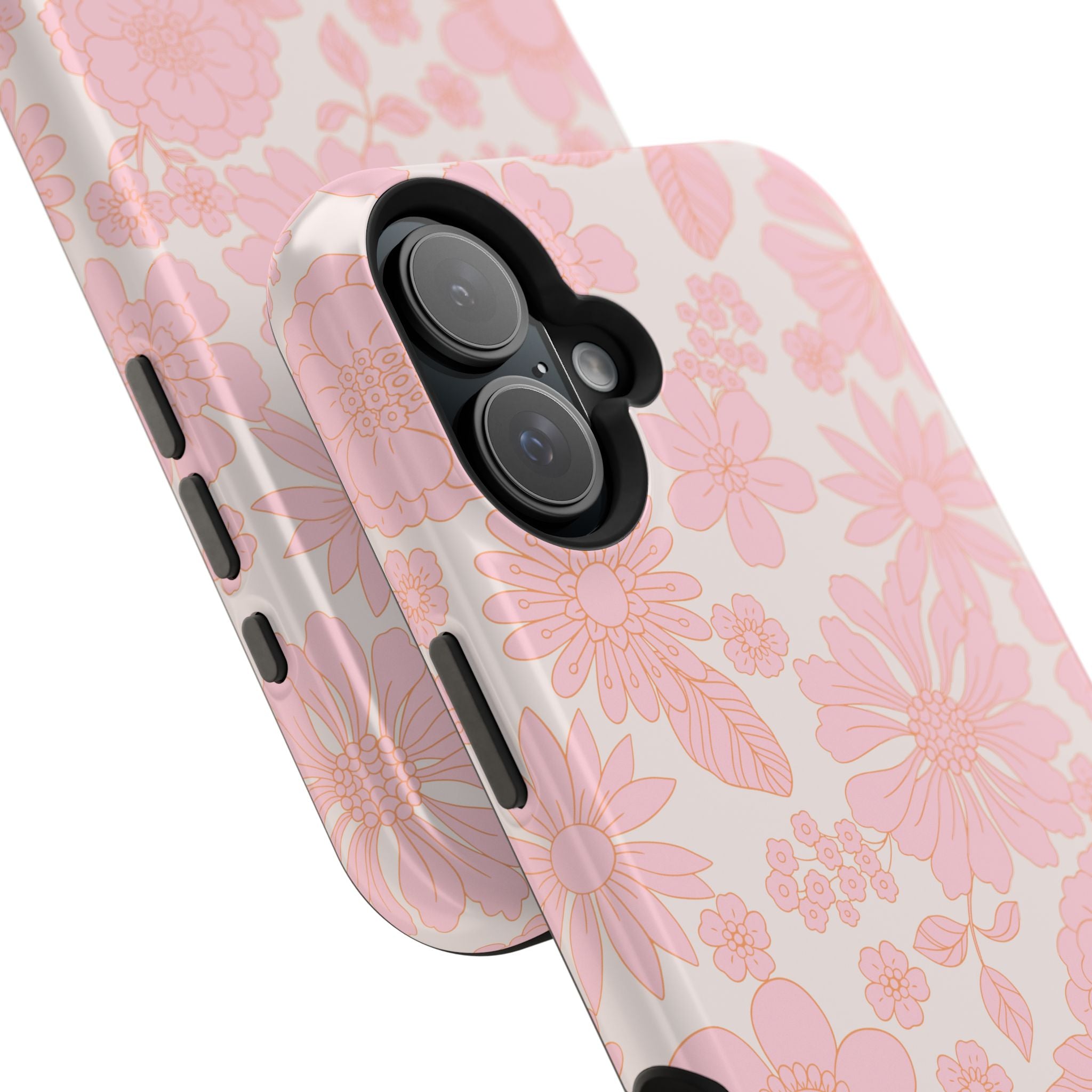 Pink floral MagSafe phone case for iPhone 16, showcasing charming petals design for a cute cottagecore aesthetic cover.