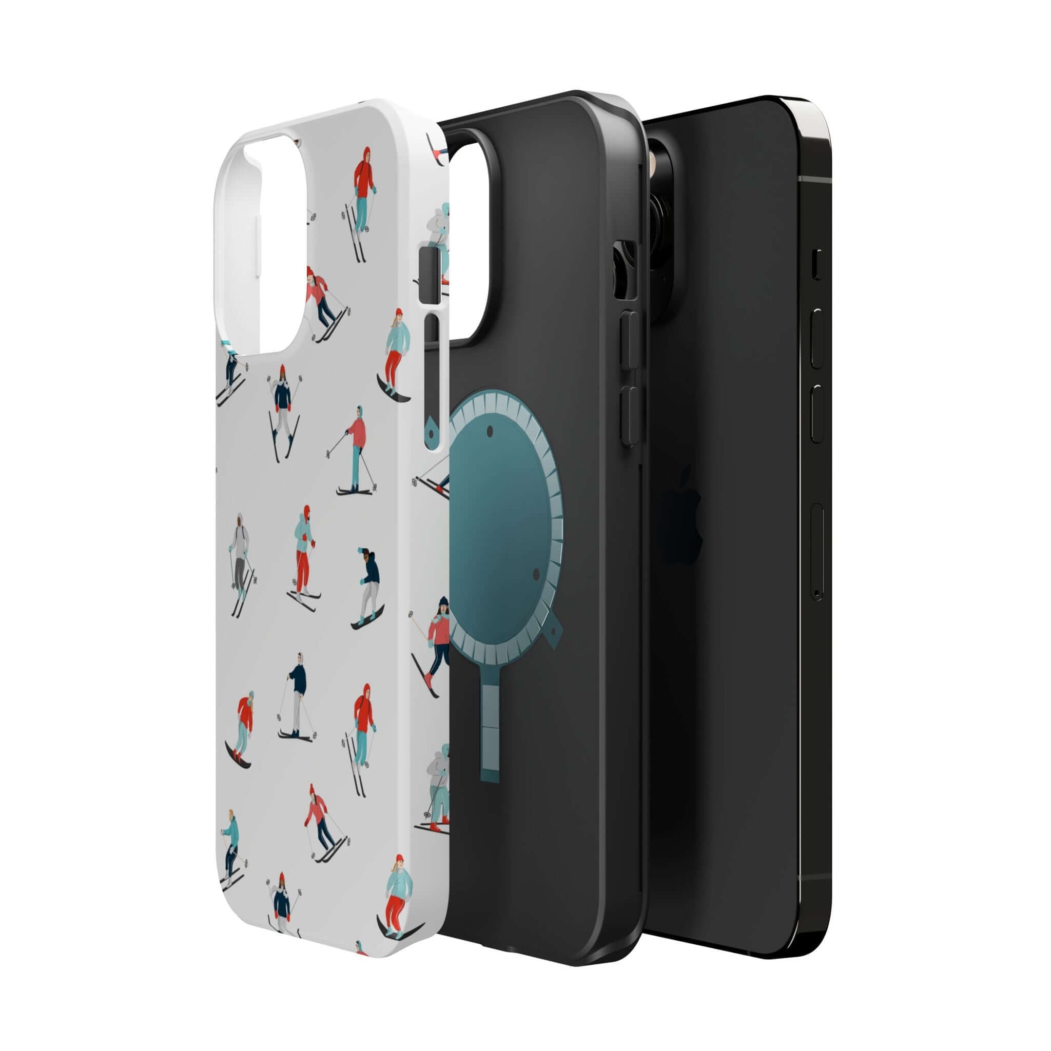 Cute Snowy Slopes phone cases with winter skiing design and MagSafe compatibility, perfect for iPhone lovers.