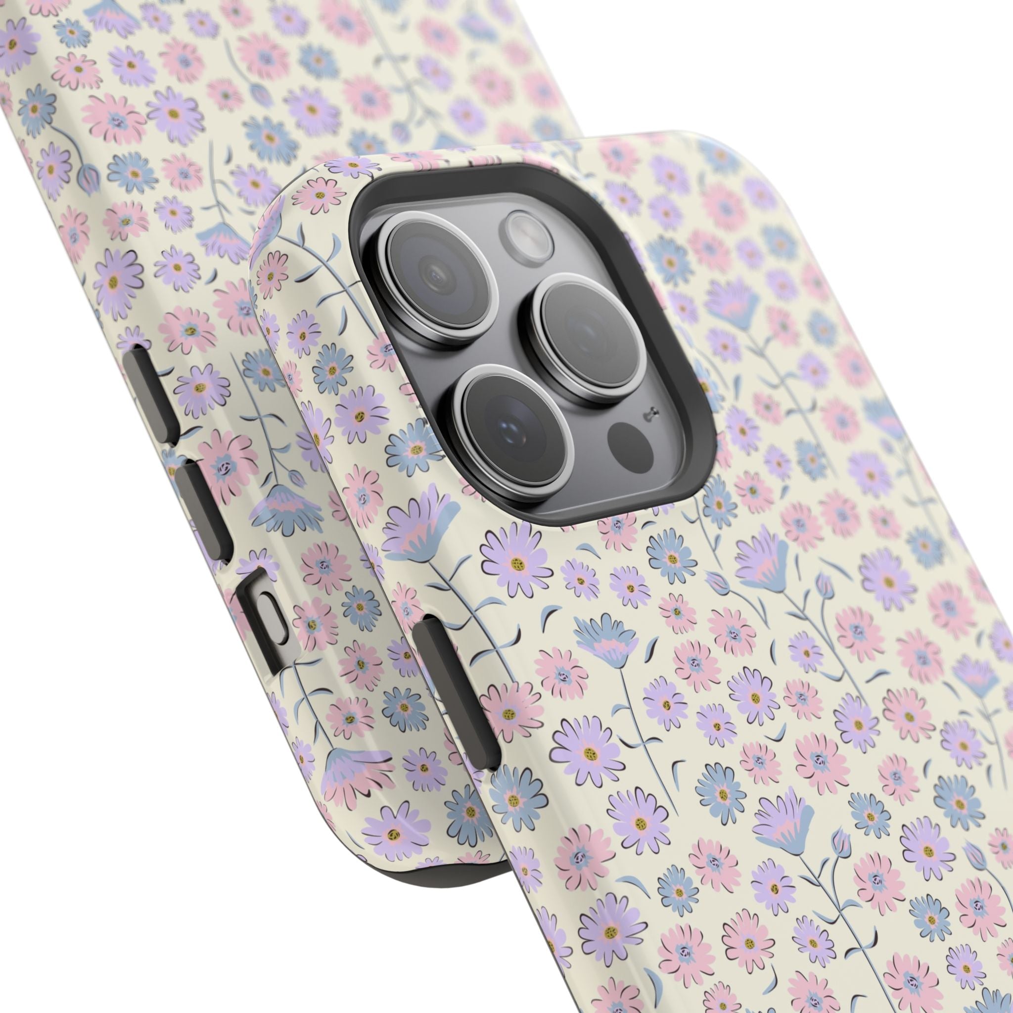 Pink Flower Cottagecore MagSafe iPhone 16 Case with Cute Floral Design, Aesthetic Cover for Phone Protection