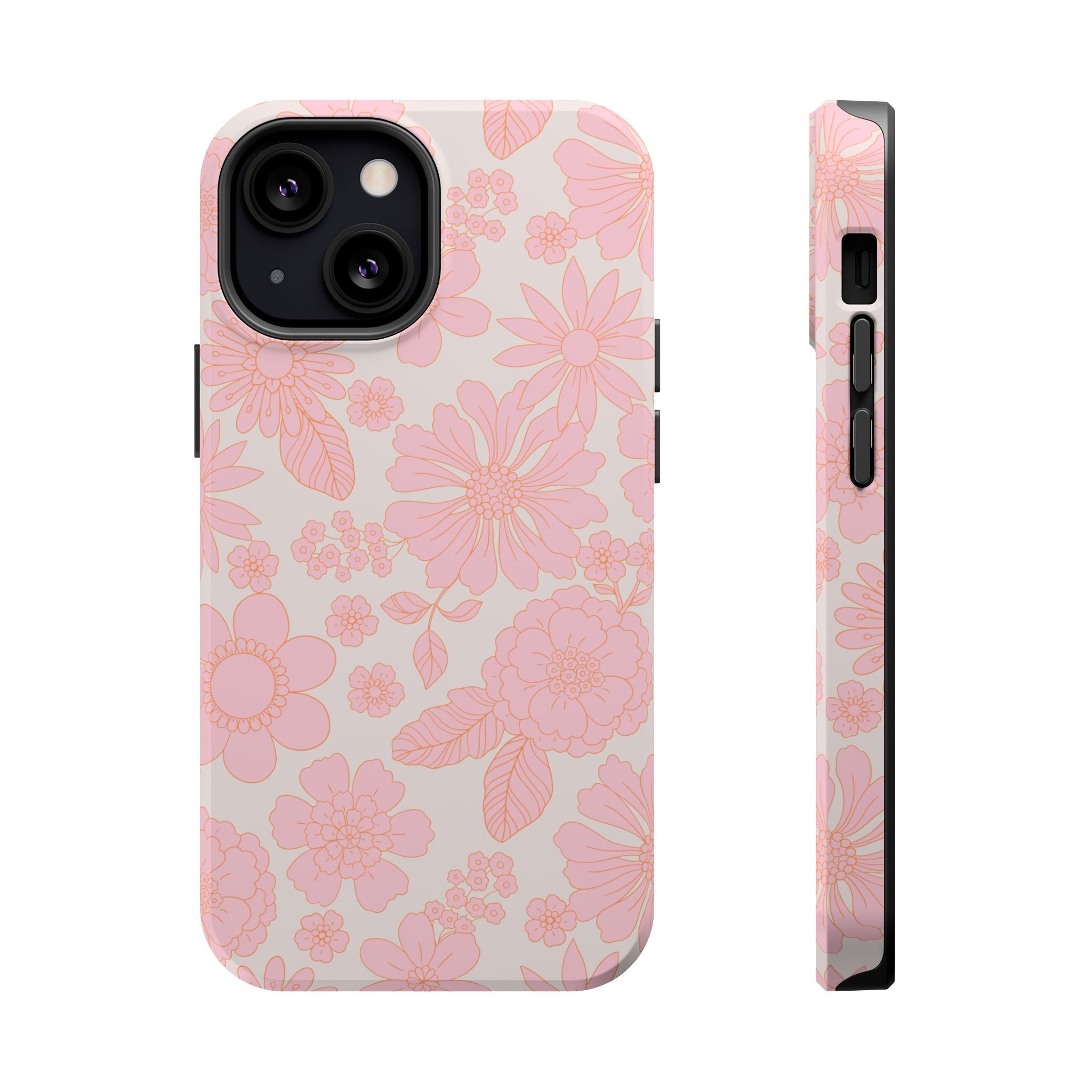 Pink floral iPhone 16 case with Charming Petals design, featuring a cottagecore aesthetic. Cute phone cover for girly style lovers.