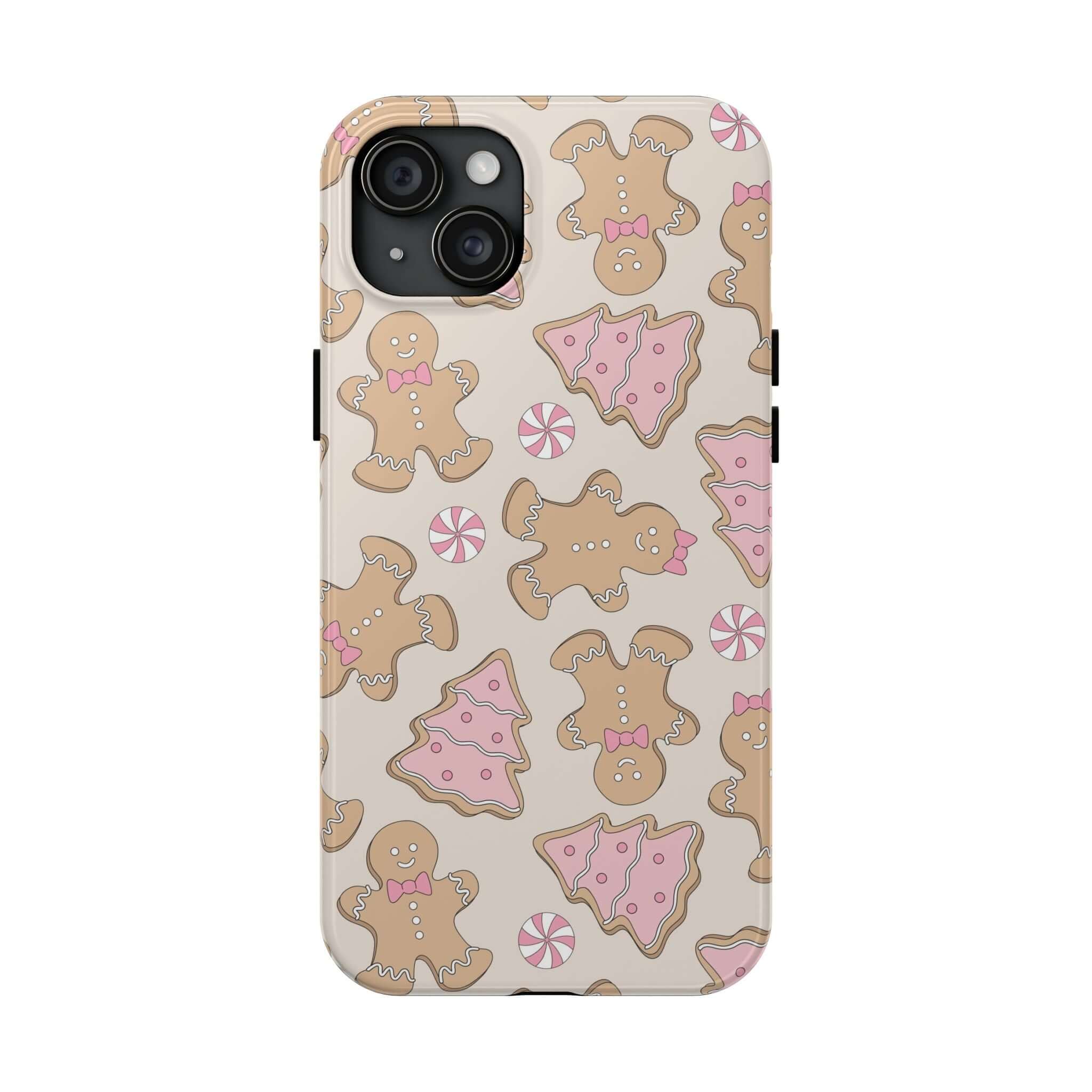 Cute Gingerbread Girlie Christmas phone case with festive design, perfect for gifting, colorful iPhone cover with holiday cheer.