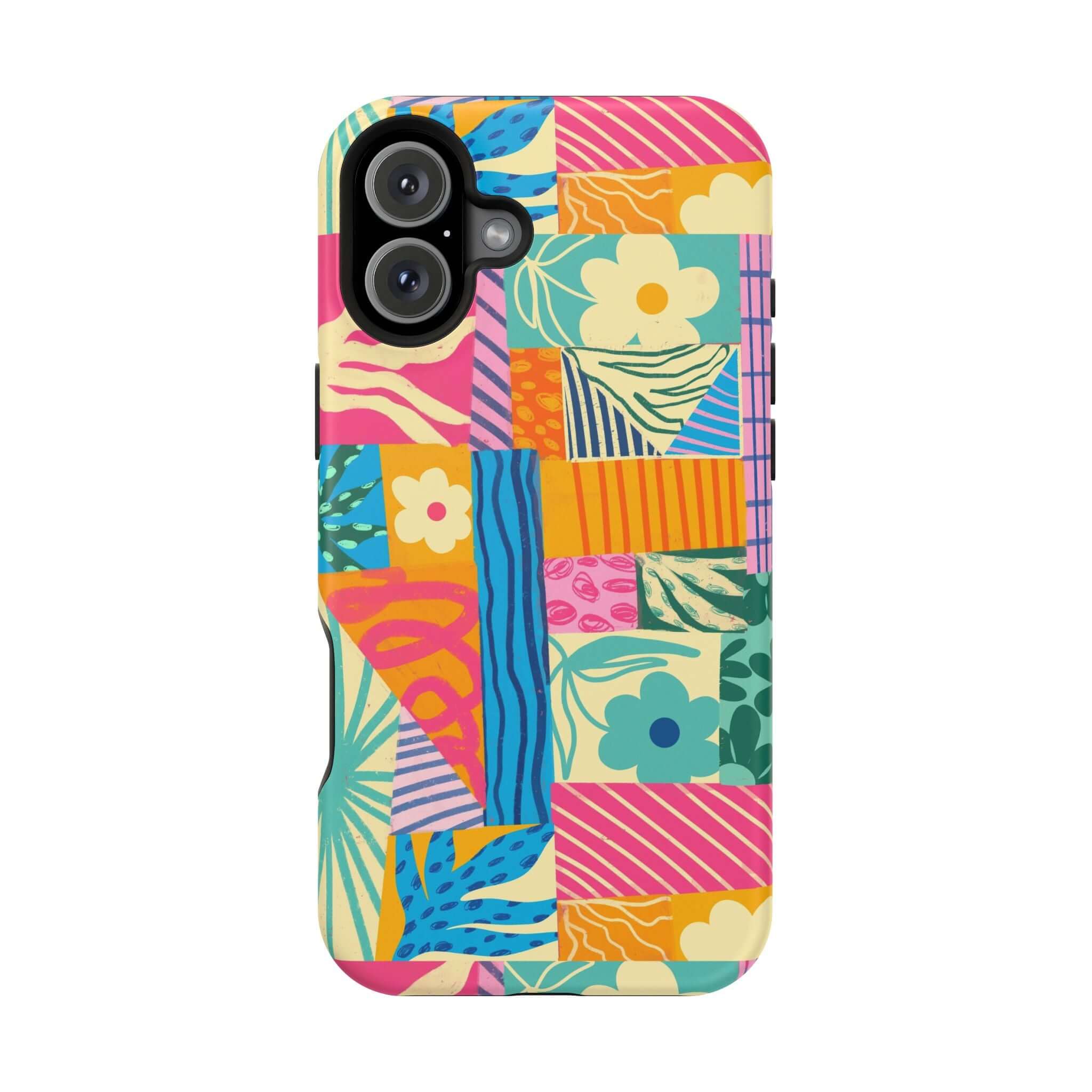 Colorful Patchwork iPhone 16 Case, Sunny Tides Design, Cute Phone Case for Beach Lovers