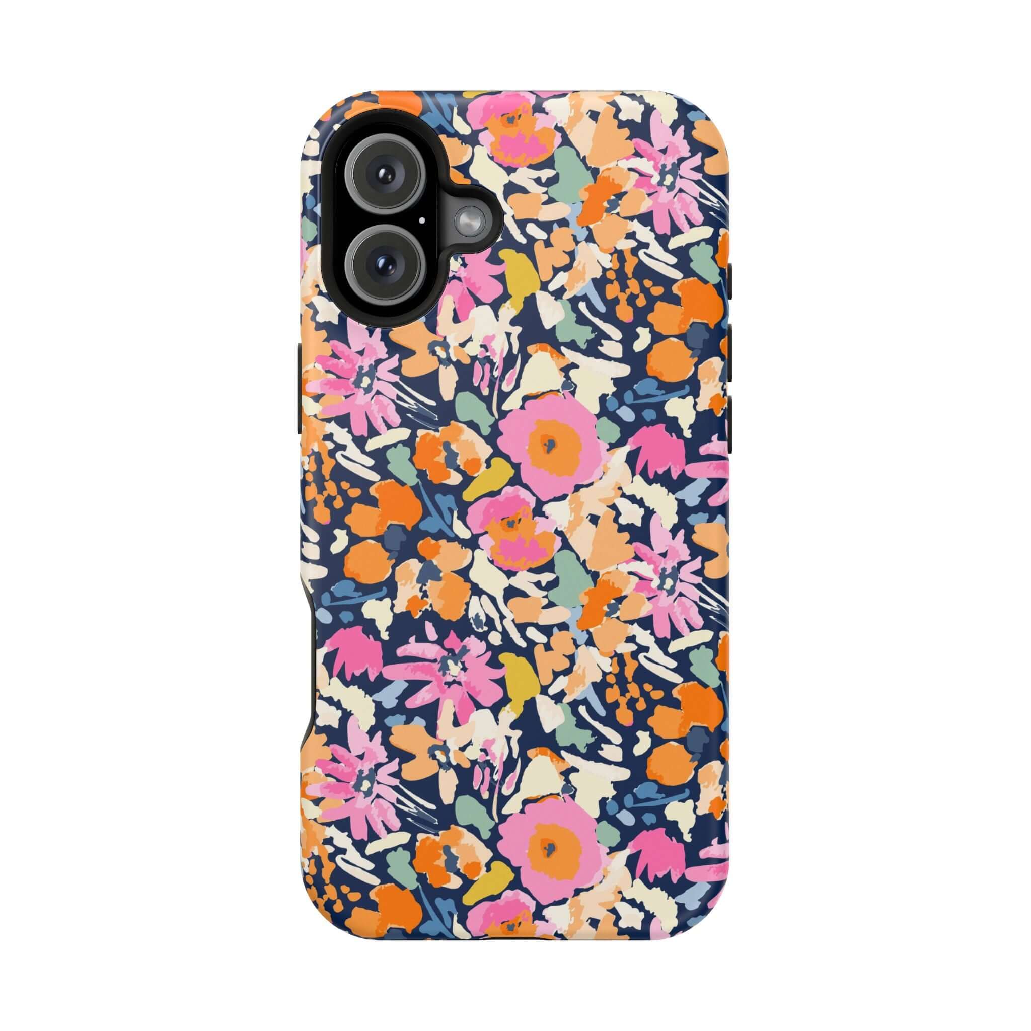 Cute MagSafe iPhone Case with colorful floral design, Botanic Burst iPhone 16 case, Cute Protective phone case, whimsical flower pattern