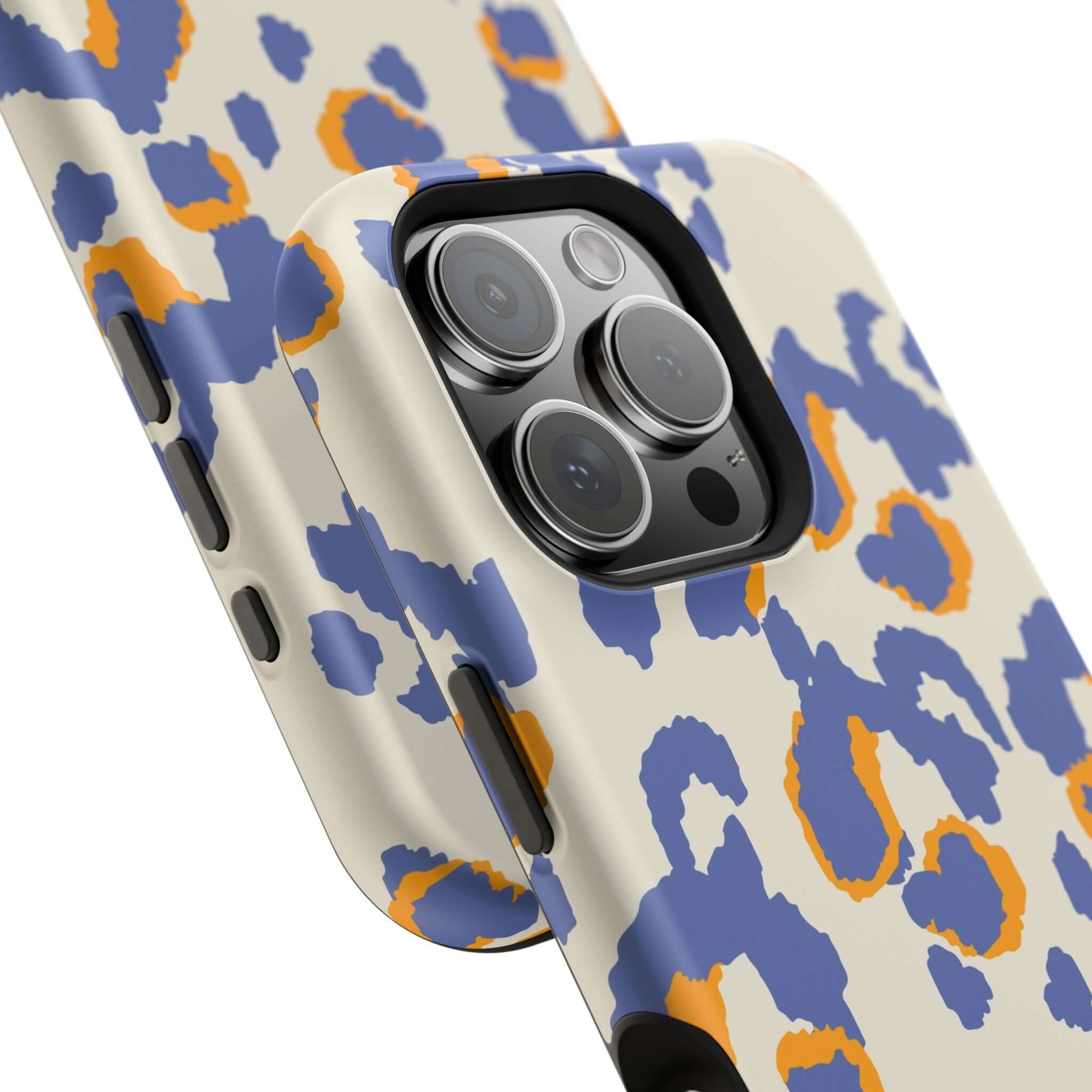 Blue Leopard Print MagSafe iPhone Case with Abstract Design - Colorful and Cute Phone Accessory