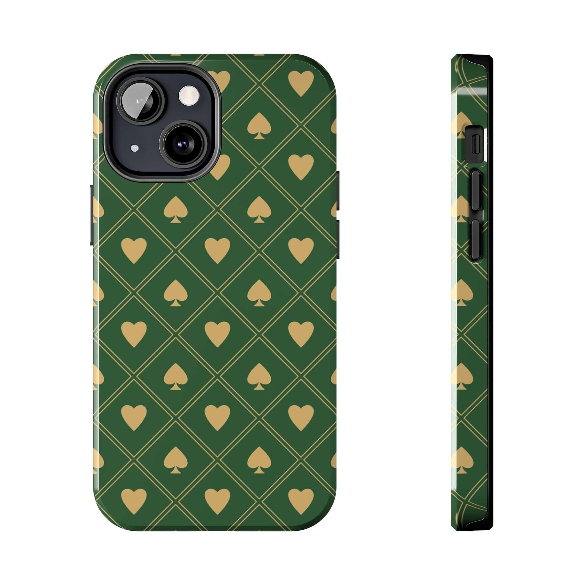 Green spade phone case for iPhone and Samsung, cute design with flowers, Royal Flush green design with free shipping