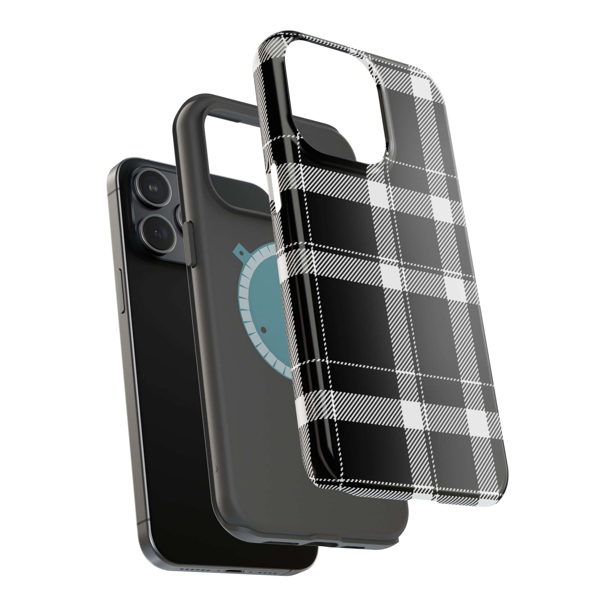 Stylish black plaid case alongside sleek black phone cases, perfect cute phone cover for Apple iPhone.