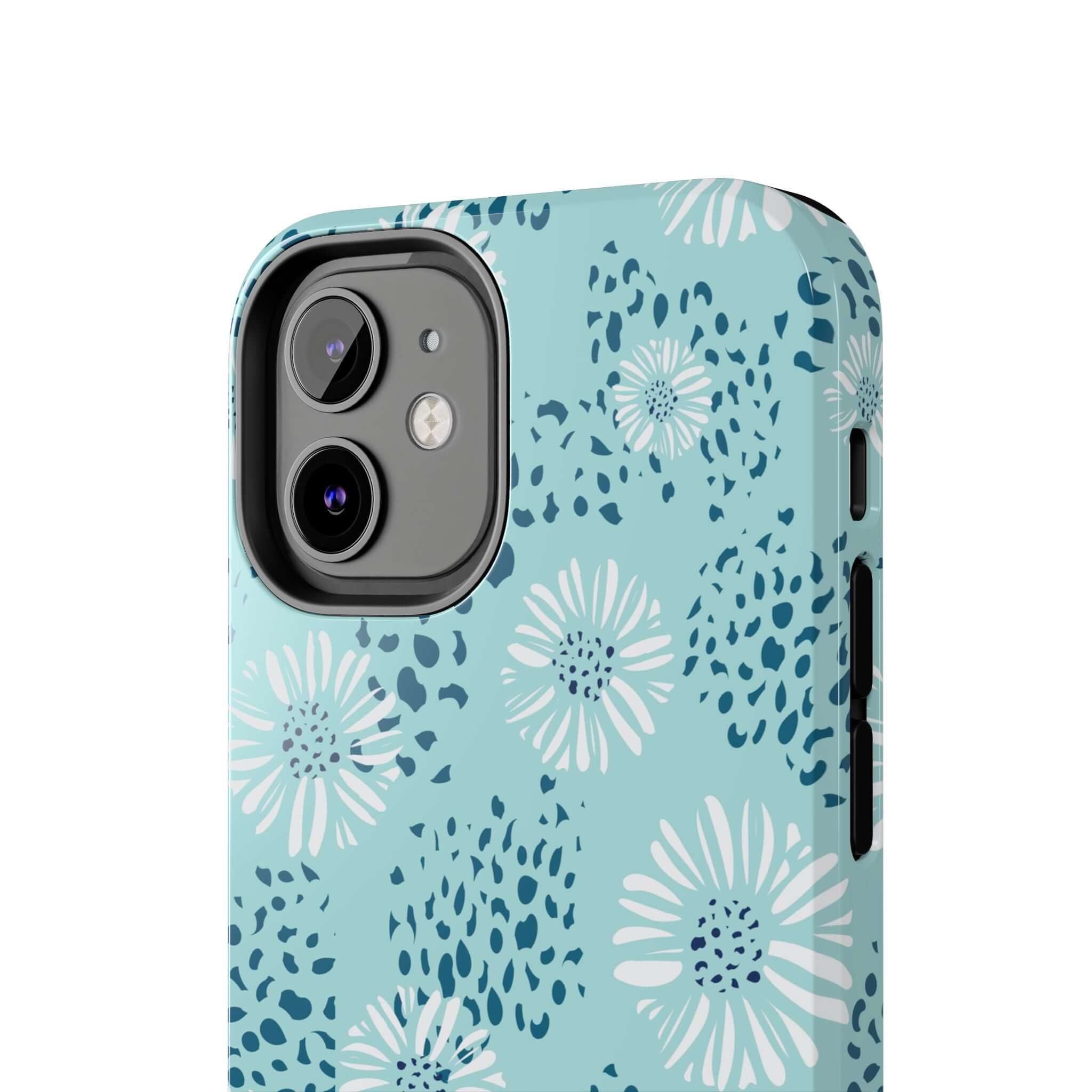 Floral beach-themed teal phone case for iPhone 14 Pro Max and Samsung S23, featuring cute and colorful design.