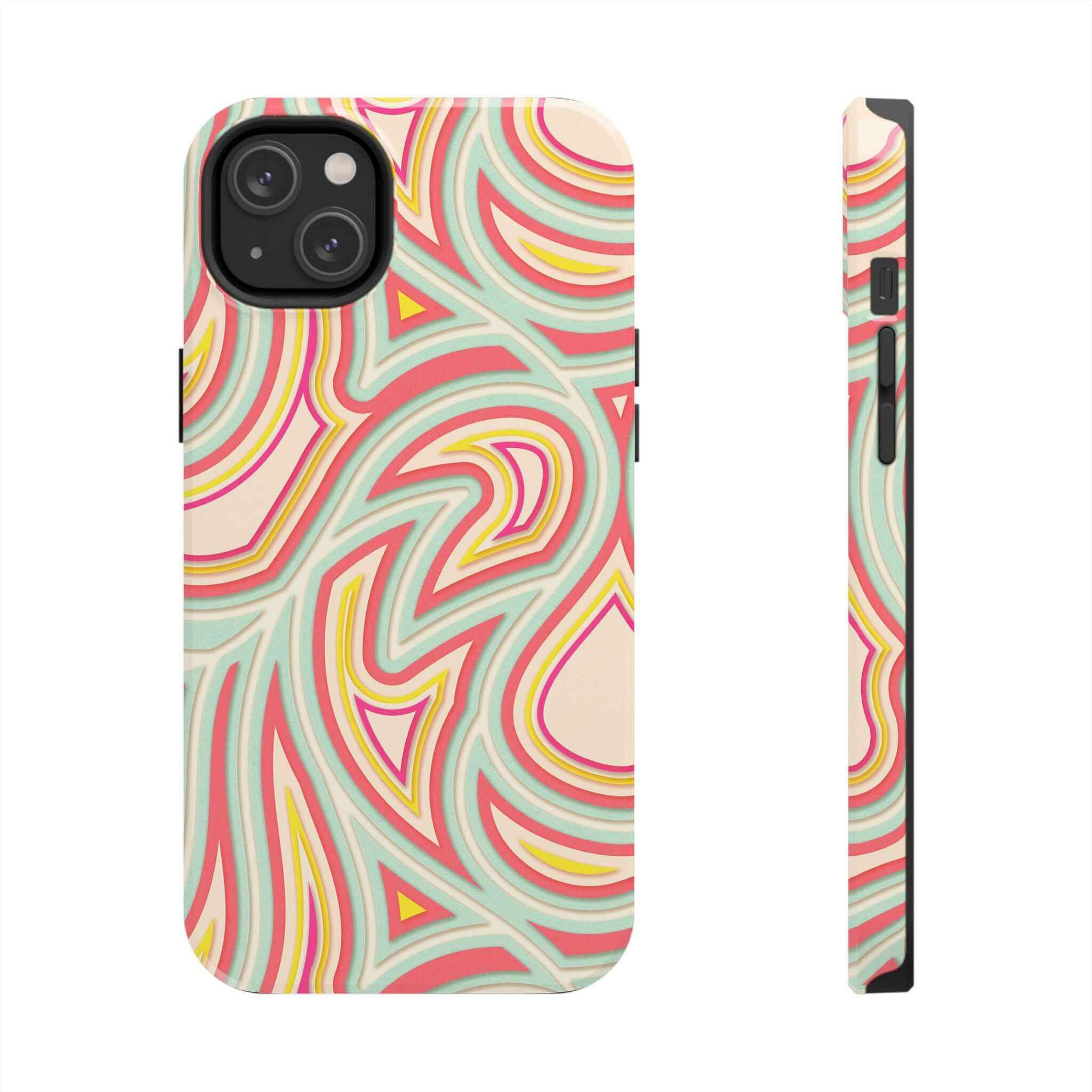 Groovy Waves Retro Abstract Phone Case with colorful, funky design, perfect for Cute iPhone Case or Samsung Phone Case, includes flower patterns