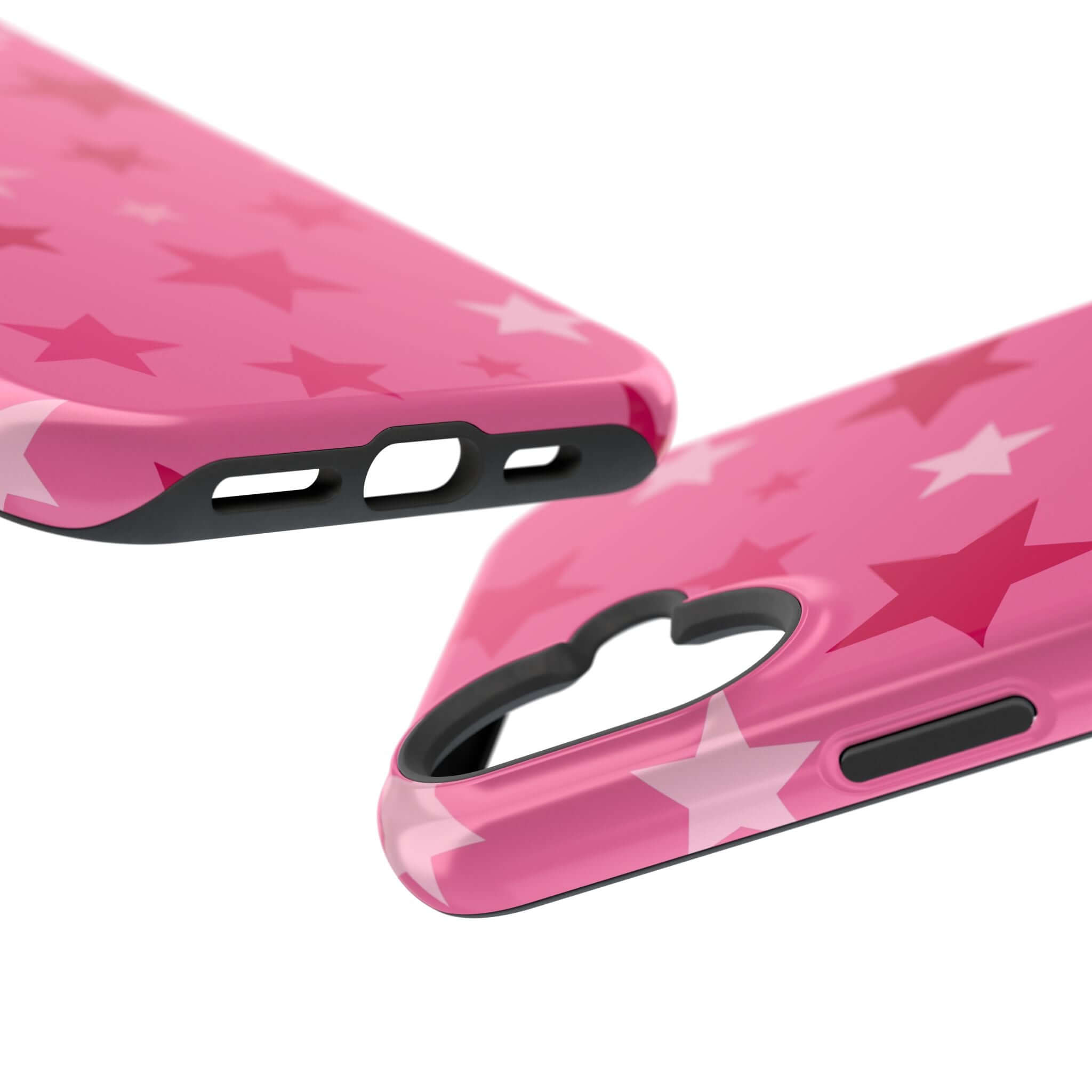 Pink stars phone case showcasing cute design and MagSafe compatibility for Apple iPhone. Perfect accessory for trendsetters!