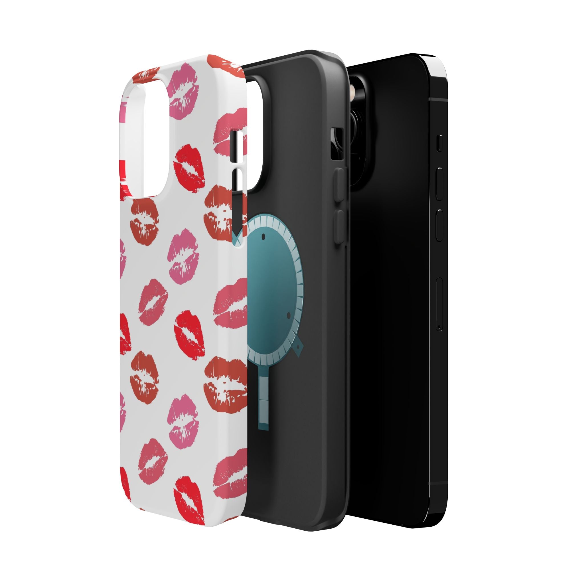 Cute phone cover with red lips design featuring the Kisses phone case for iPhone protection and style.