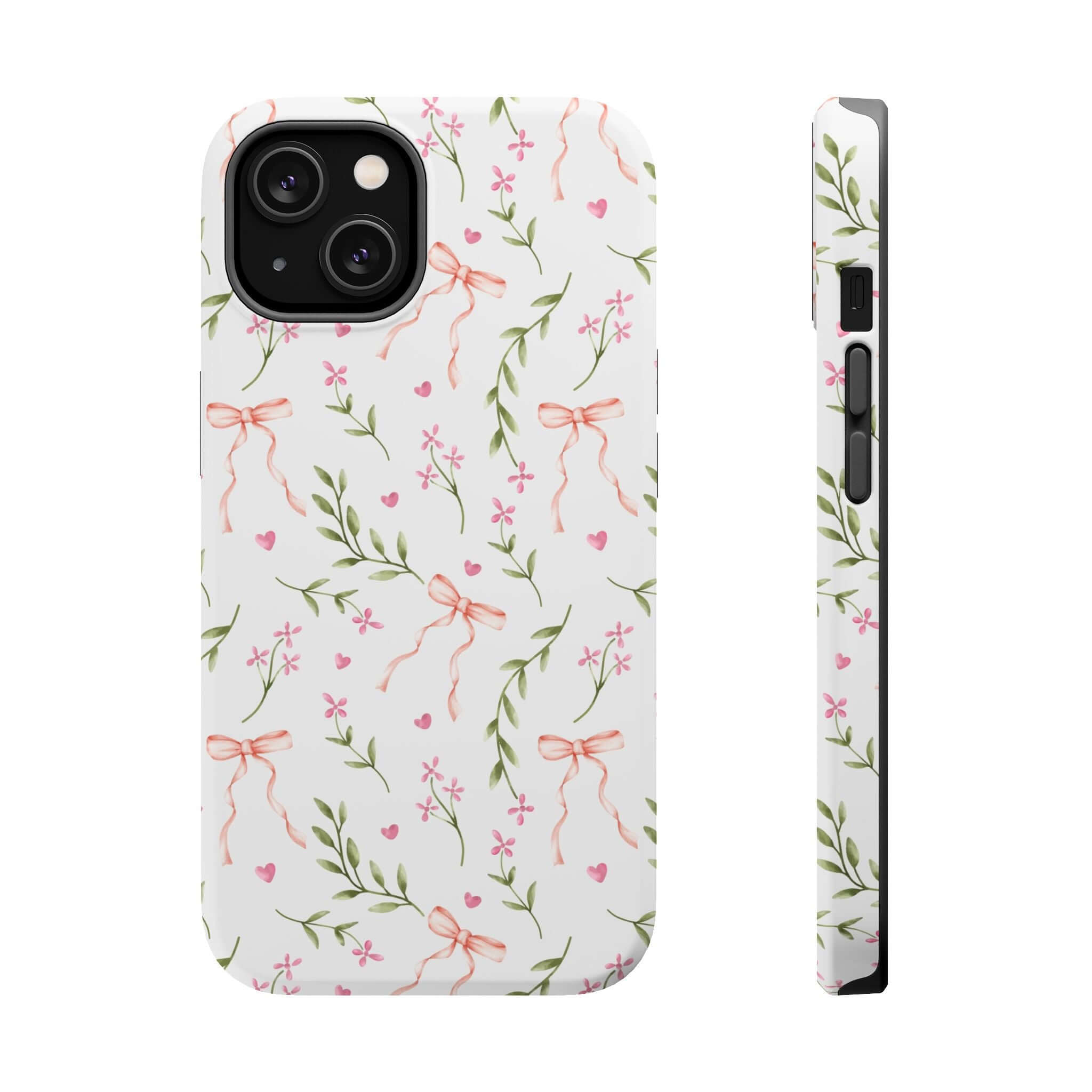 Darling Daydream Pink Coquette MagSafe iPhone Case with floral and bow design, cute phone cover for a whimsical touch.