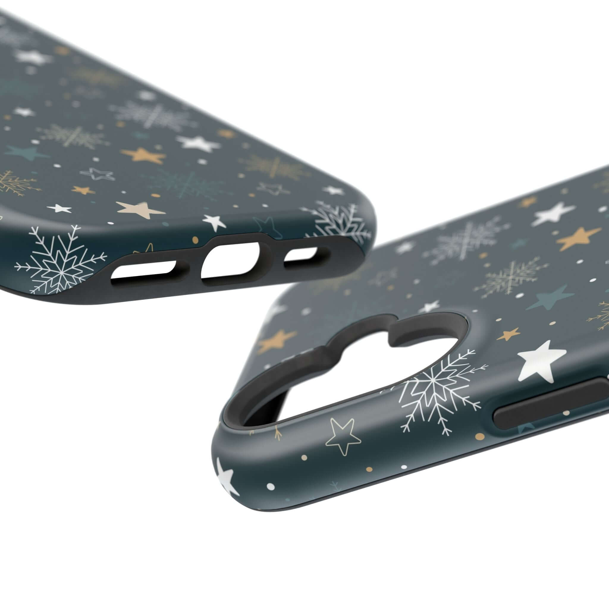 Frosted Wishes MagSafe case, Christmas phone case with snowflakes and stars, festive holiday phone cover, cute Xmas accessory