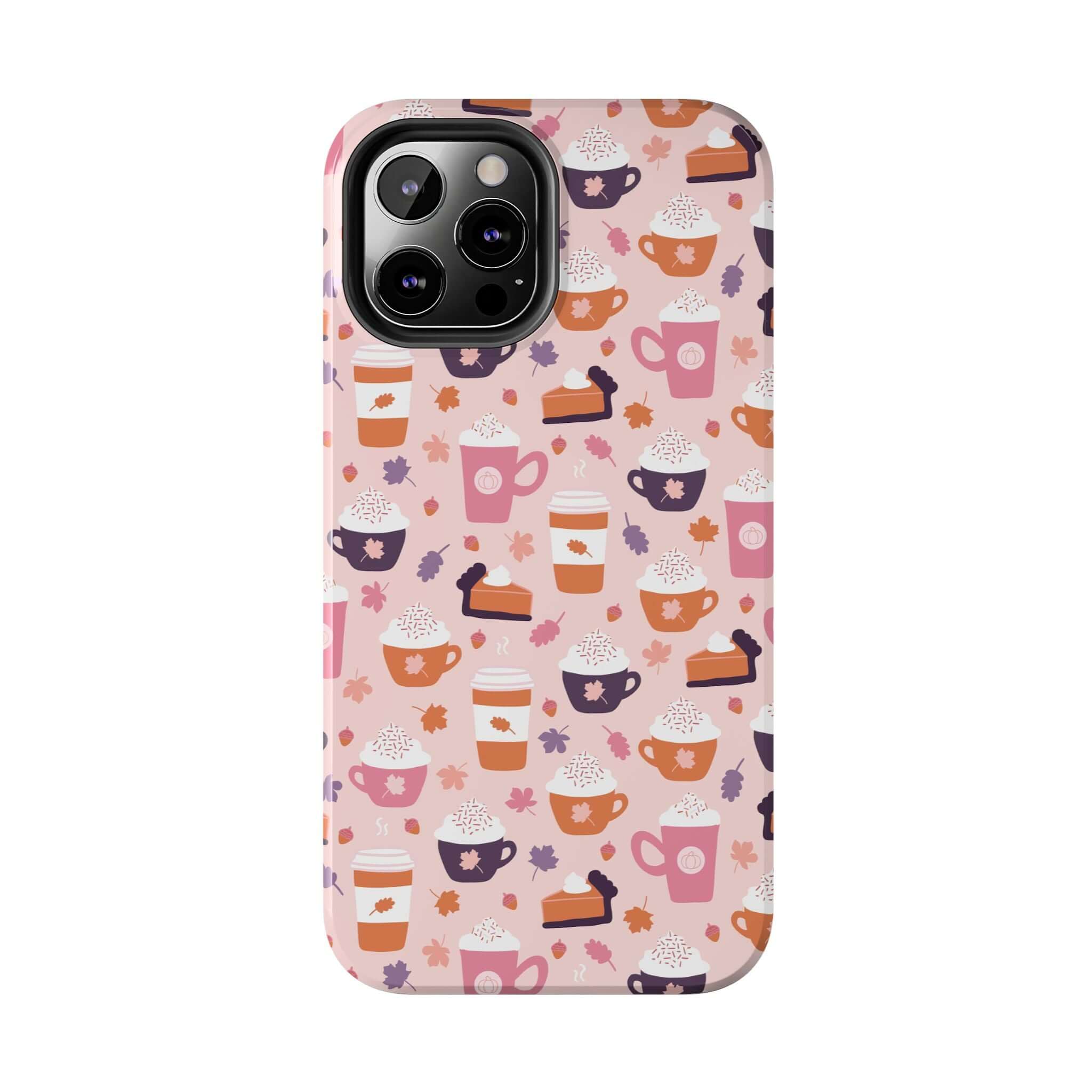 Cute PSL Vibes iPhone 15 case with fall drinks and pumpkin spice latte design, perfect for stylish phone protection.