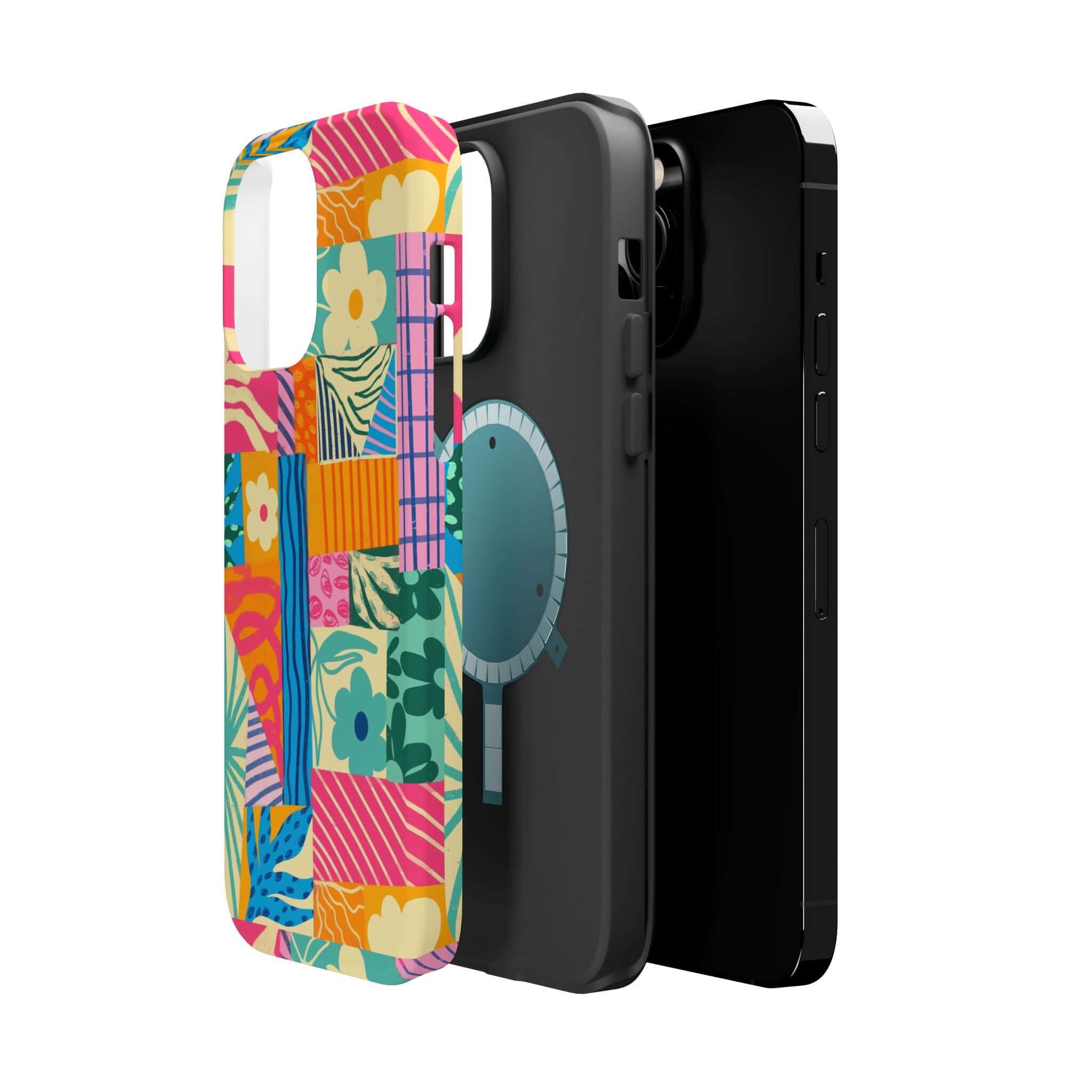 Colorful Cute Phone Case for iPhone 16 with Patchwork Design, Perfect for Beach Lovers and Fun Style.