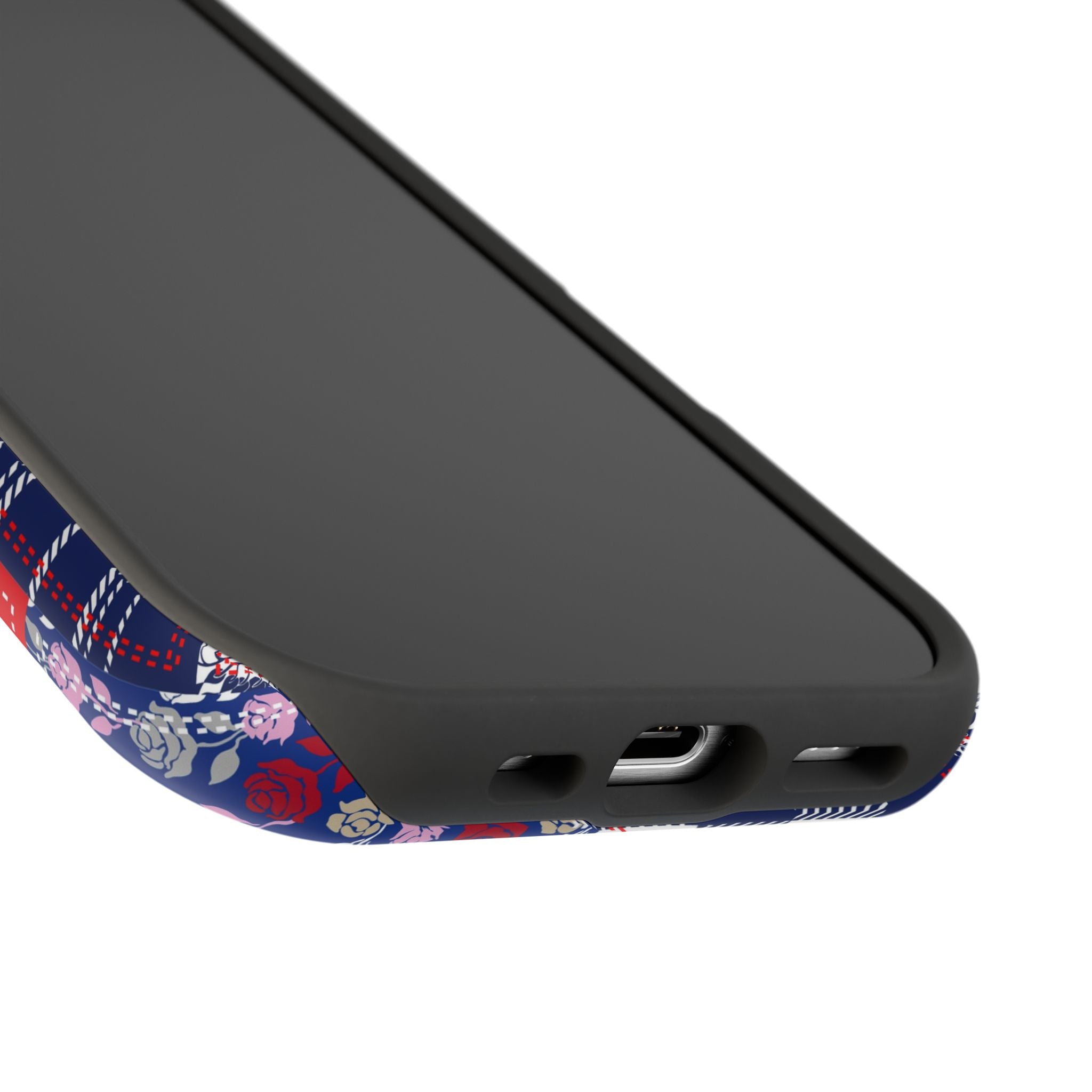 Crimson Bloom | Blue Patchwork Case