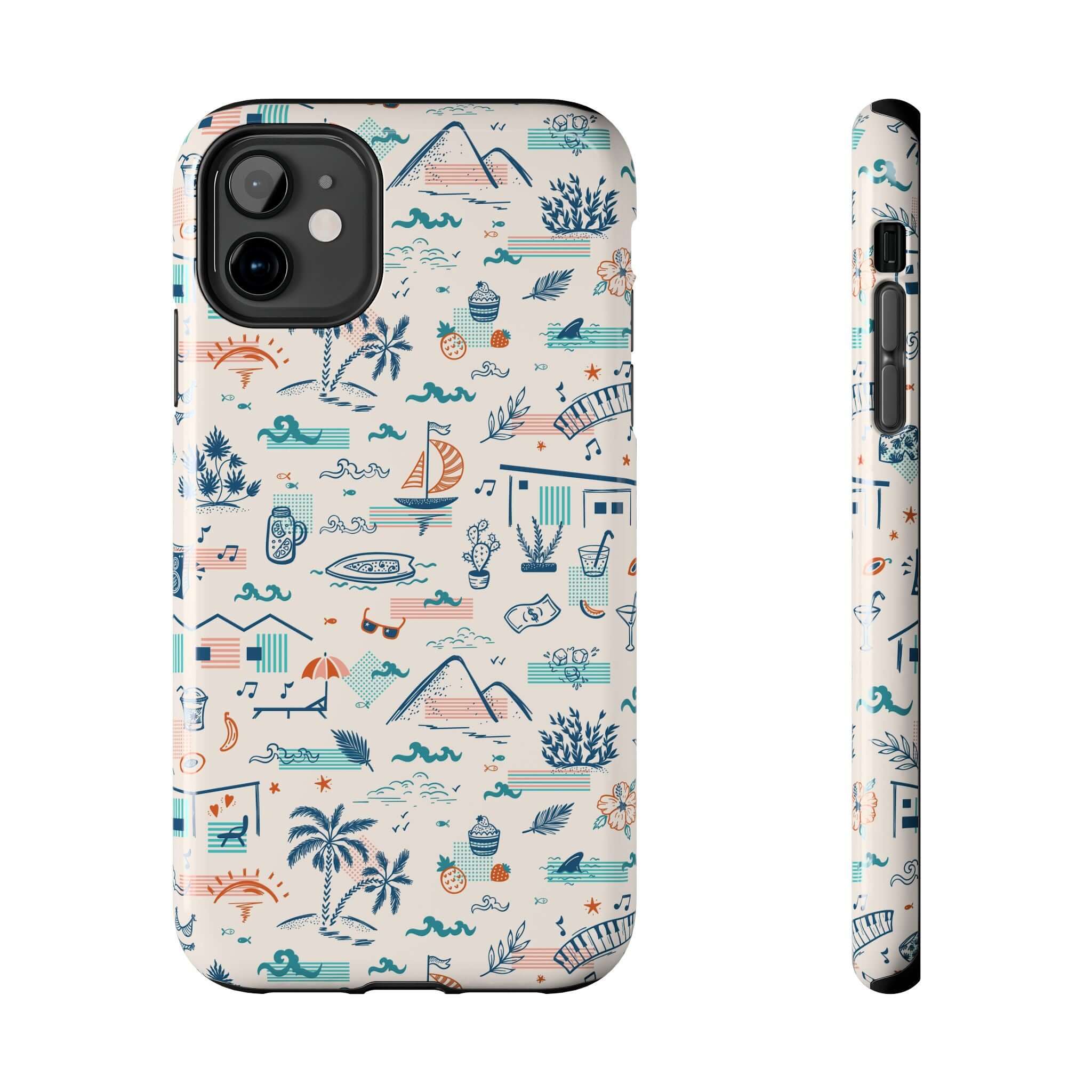 Colorful iPhone case with summer vacation designs for iPhone 14 Pro Max and Samsung S23. Cute phone case with fun and playful patterns.