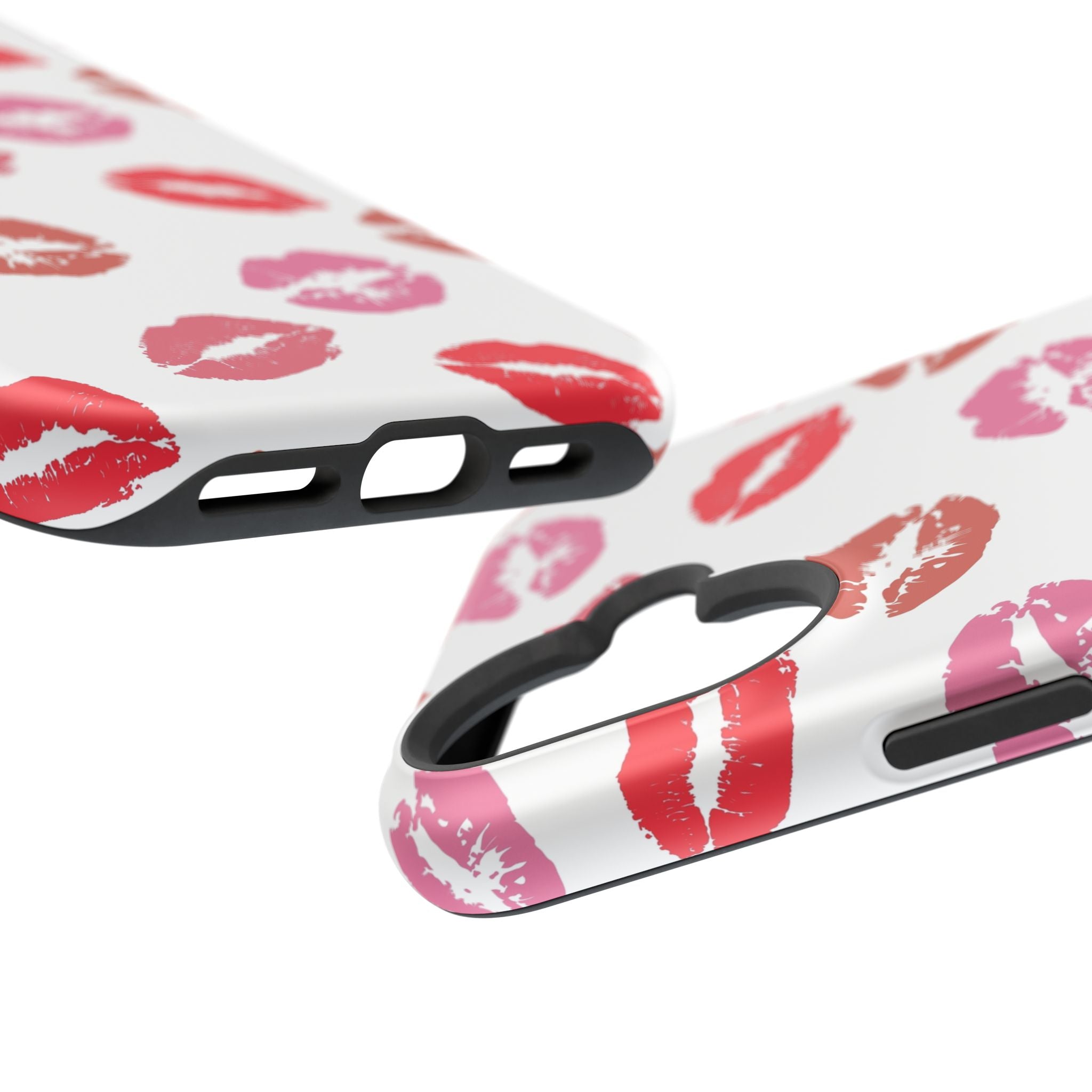 Cute phone case with red and pink kiss prints for iPhone. Fun and flirty protective cover for a stylish statement.