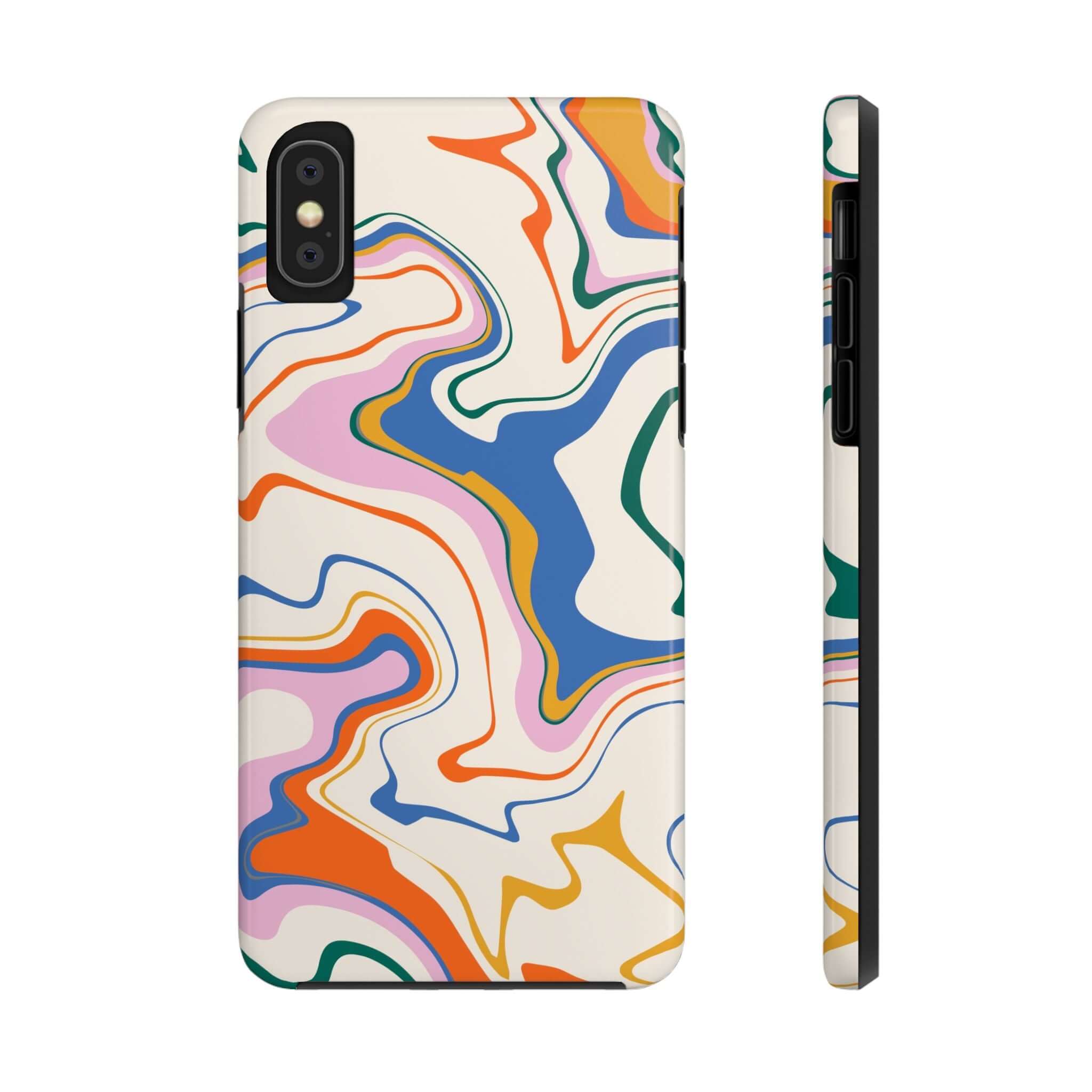 Colorful abstract phone case with vibrant swirl design for iPhone 14 Pro Max and Samsung S23, perfect blend of cute and protection