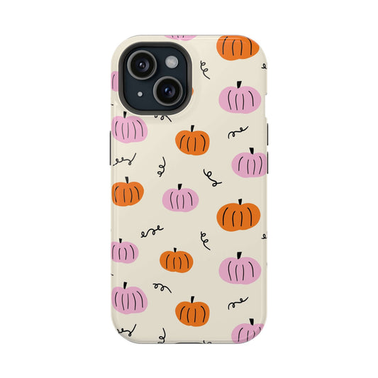 Beige fall iPhone case with cute pumpkin design, perfect for Halloween and autumn.