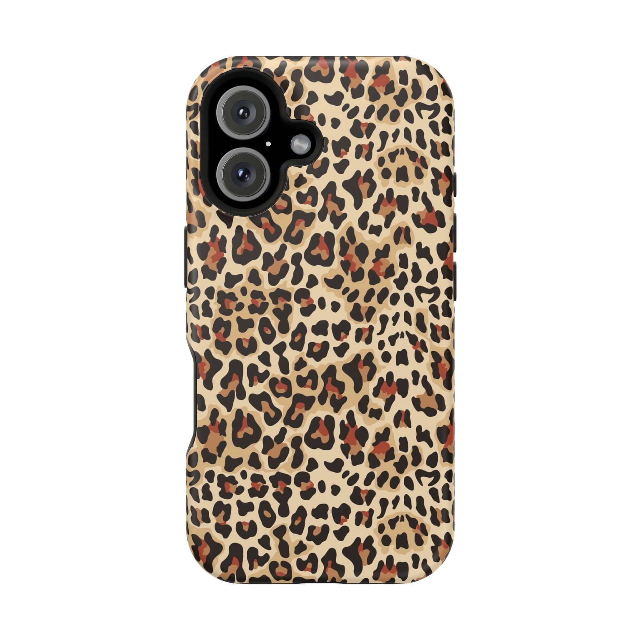 Leopard print iPhone case, colorful and cute design, MagSafe compatible, abstract animal print for stylish protection.