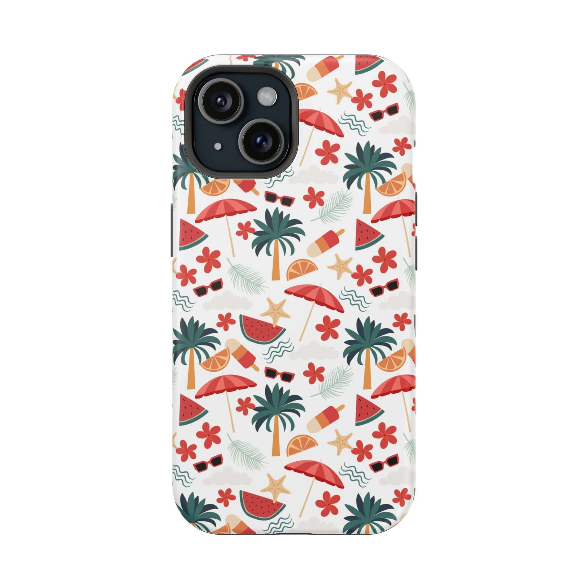 Cute beach-themed iPhone 14 case with playful design, perfect for summer. Free shipping available.