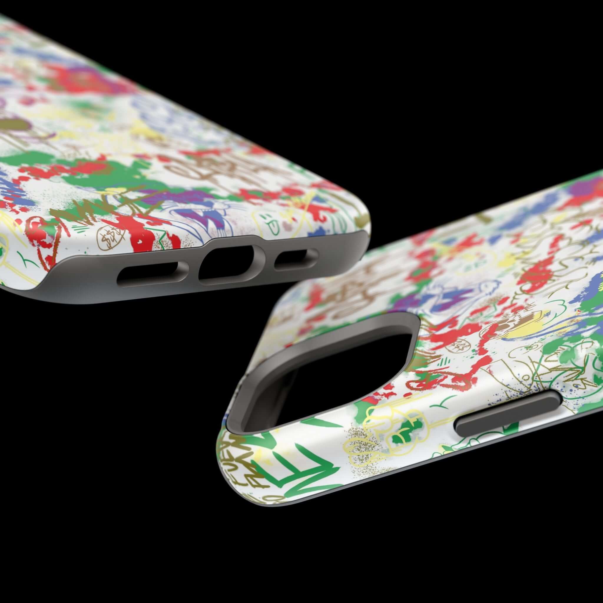 Colorful graffiti phone case with MagSafe, perfect cute phone cover for iPhone lovers and art enthusiasts.